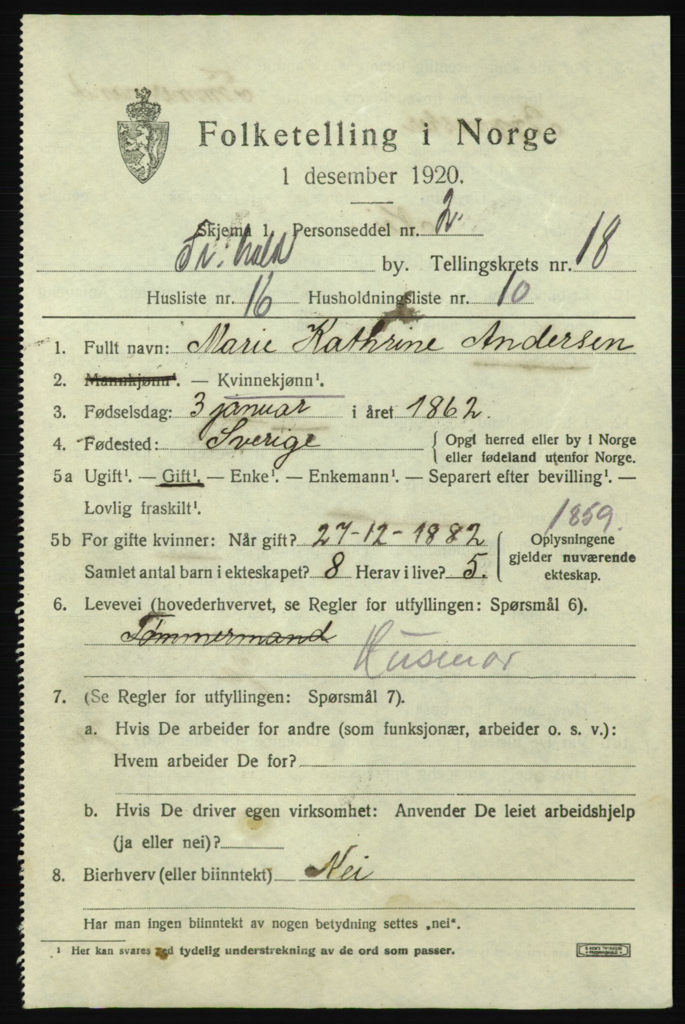 SAO, 1920 census for Fredrikshald, 1920, p. 27511