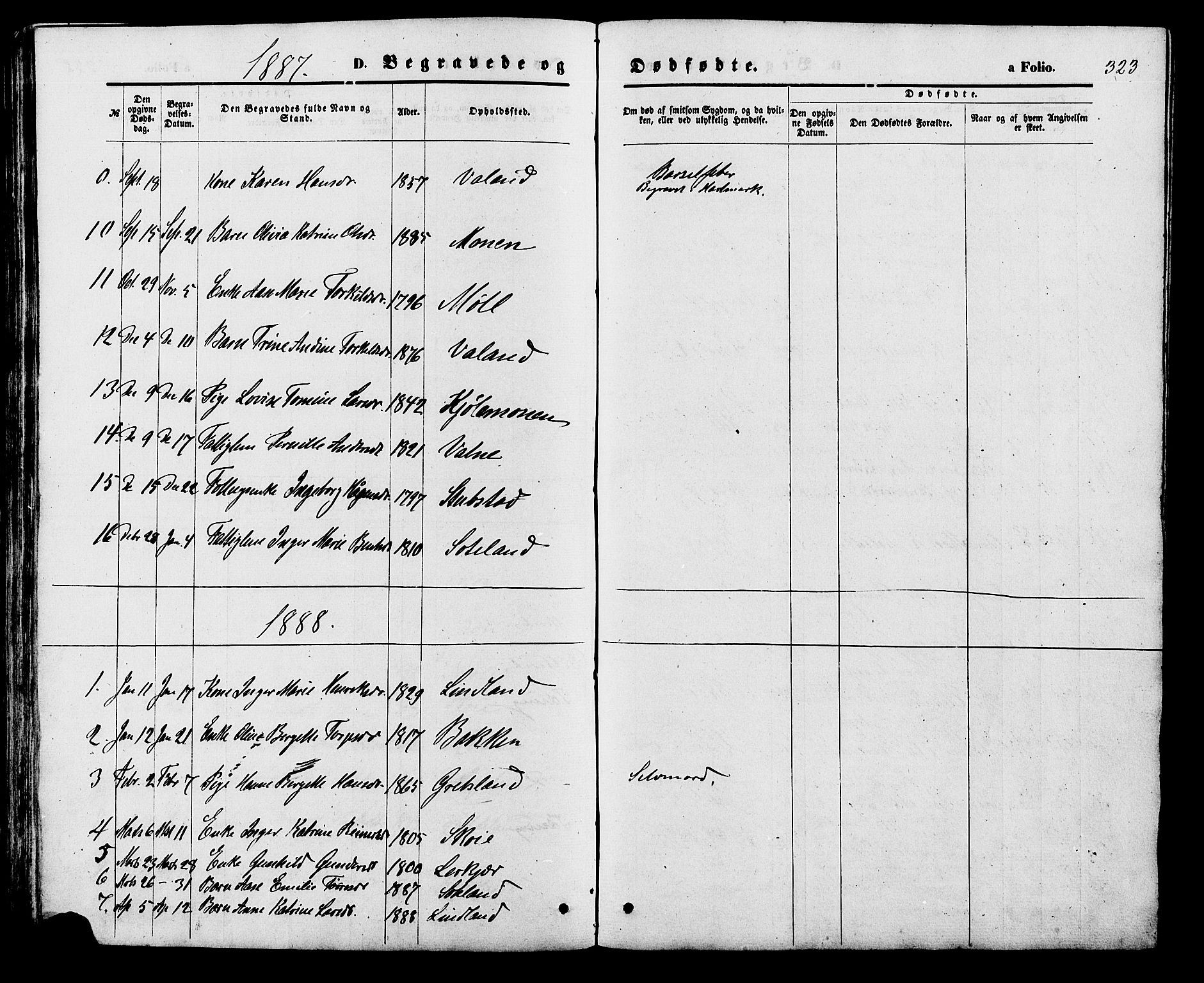 Holum sokneprestkontor, SAK/1111-0022/F/Fb/Fba/L0004: Parish register (copy) no. B 4, 1867-1890, p. 323