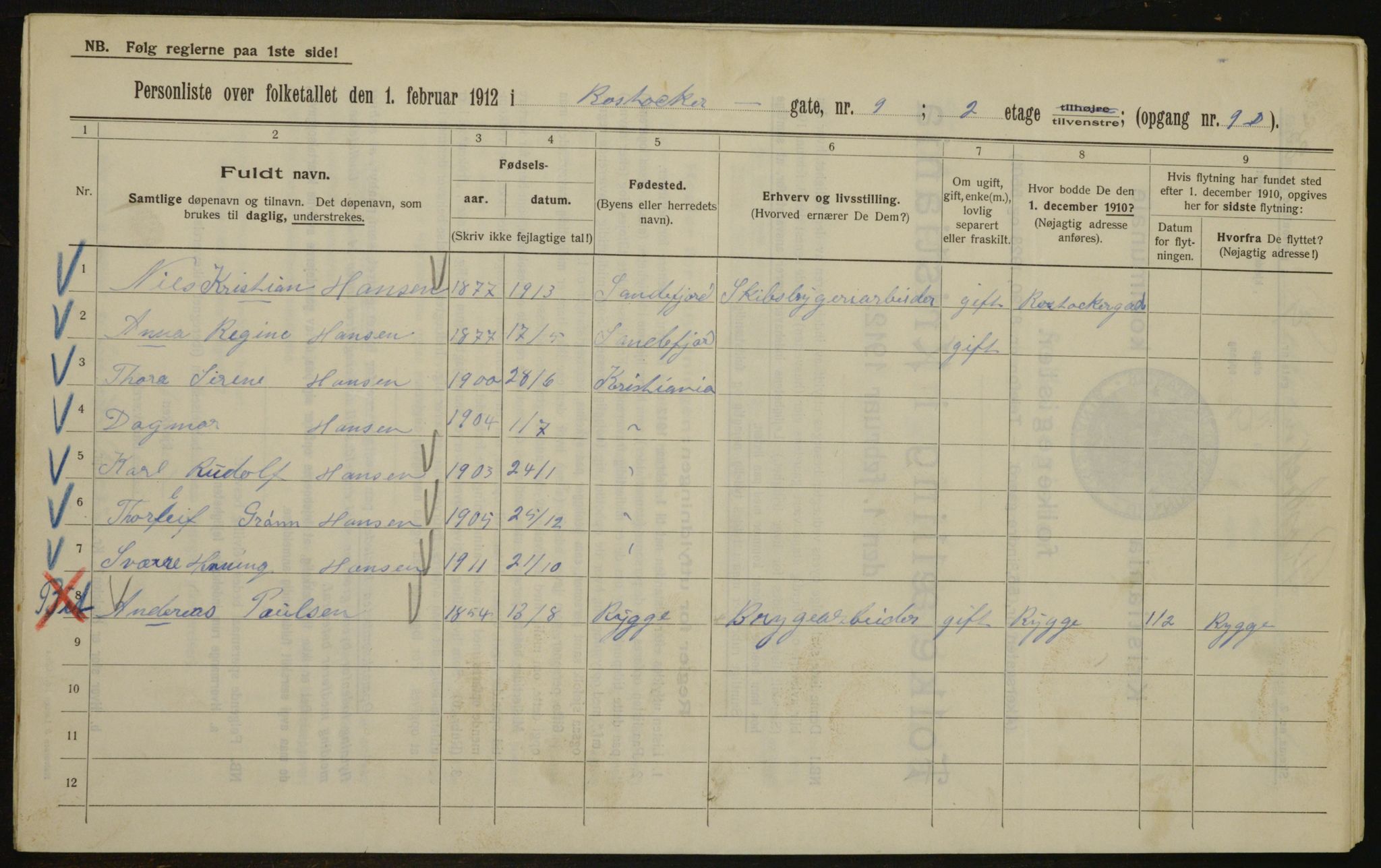 OBA, Municipal Census 1912 for Kristiania, 1912, p. 84709