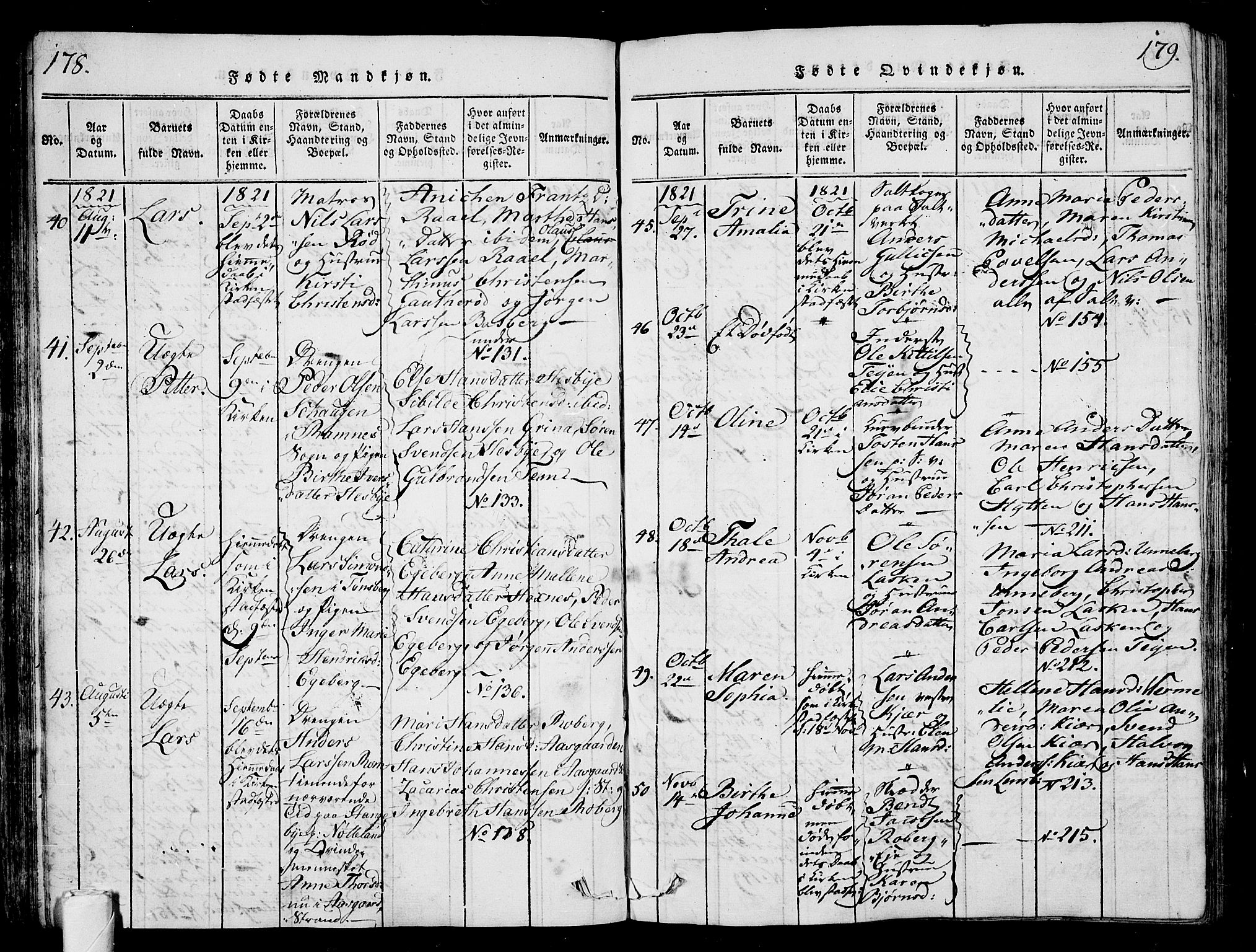 Sem kirkebøker, AV/SAKO-A-5/G/Ga/L0001: Parish register (copy) no. I 1, 1814-1825, p. 178-179