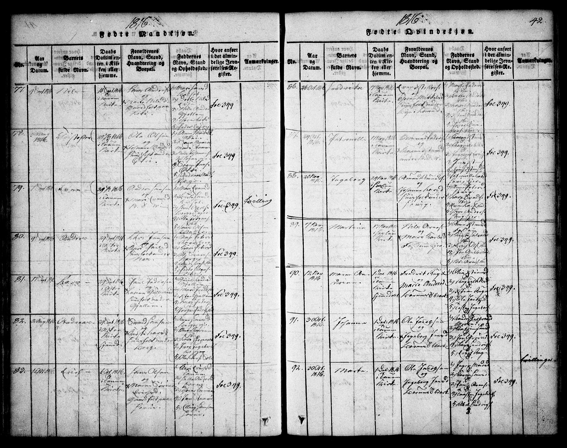 Asker prestekontor Kirkebøker, AV/SAO-A-10256a/F/Fa/L0006: Parish register (official) no. I 6, 1814-1824, p. 42