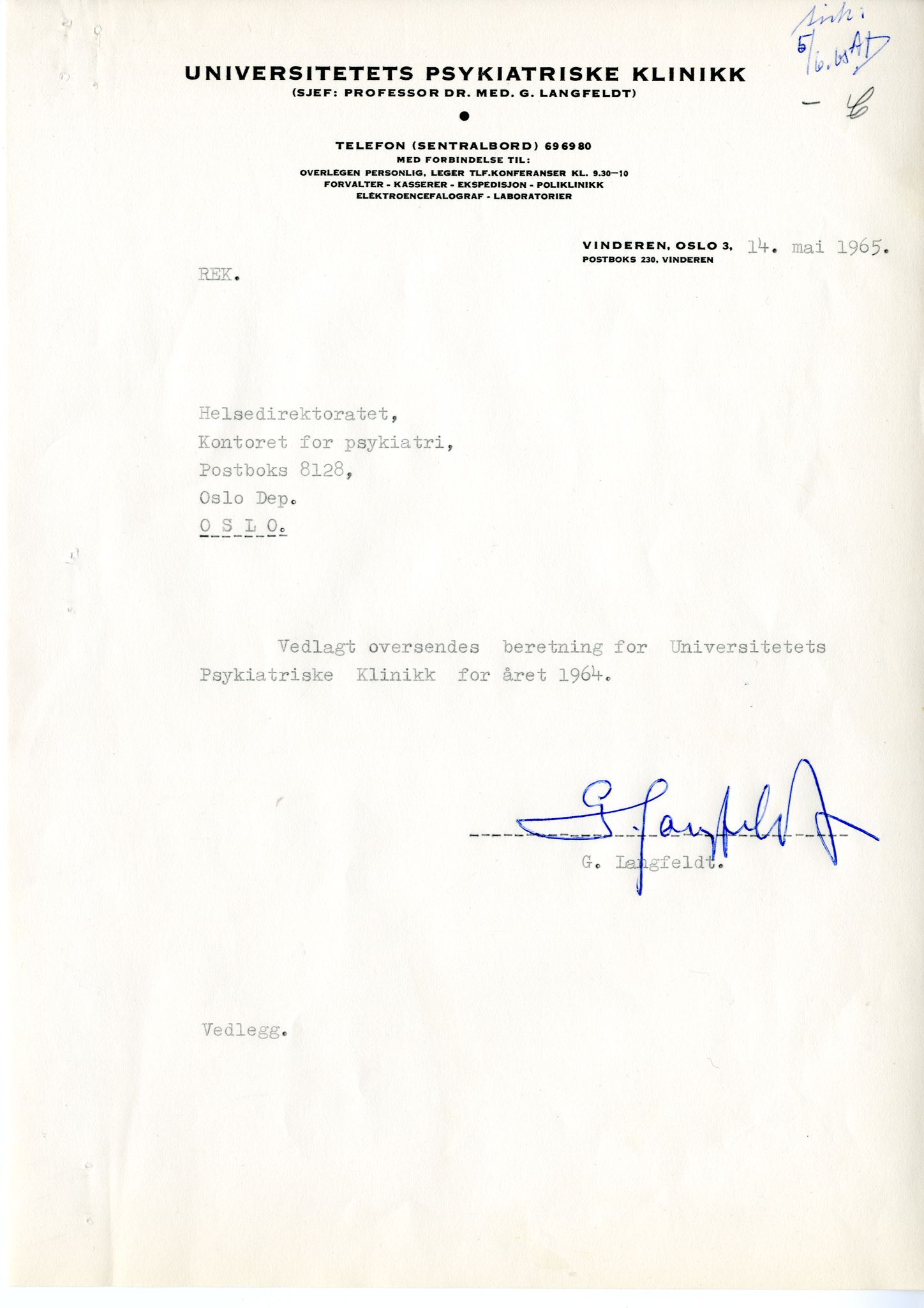 Sosialdepartementet, Helsedirektoratet, Kontoret for psykiatri, H4, RA/-, 1964-1983, p. 1