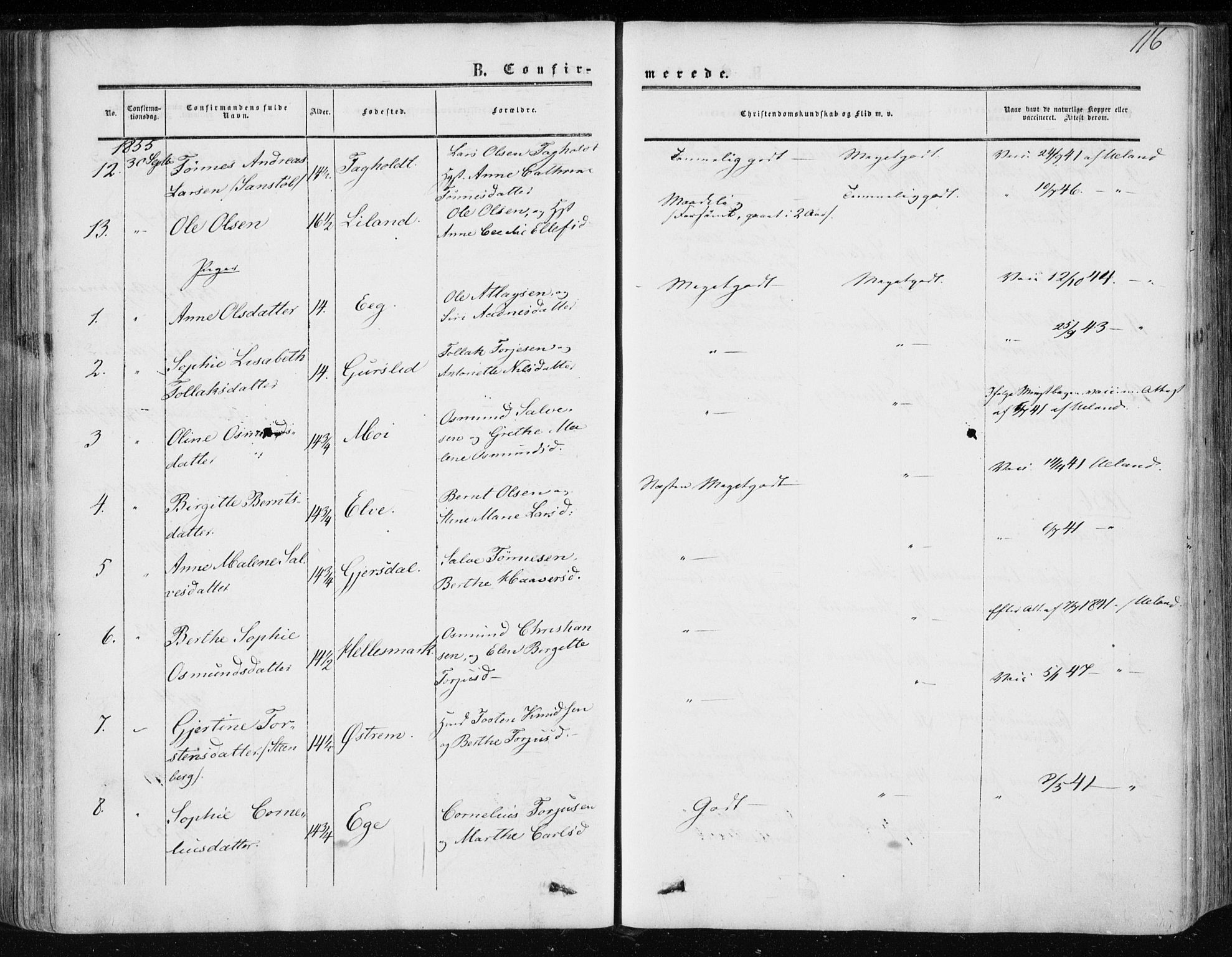 Lund sokneprestkontor, AV/SAST-A-101809/S06/L0009: Parish register (official) no. A 8, 1853-1877, p. 116