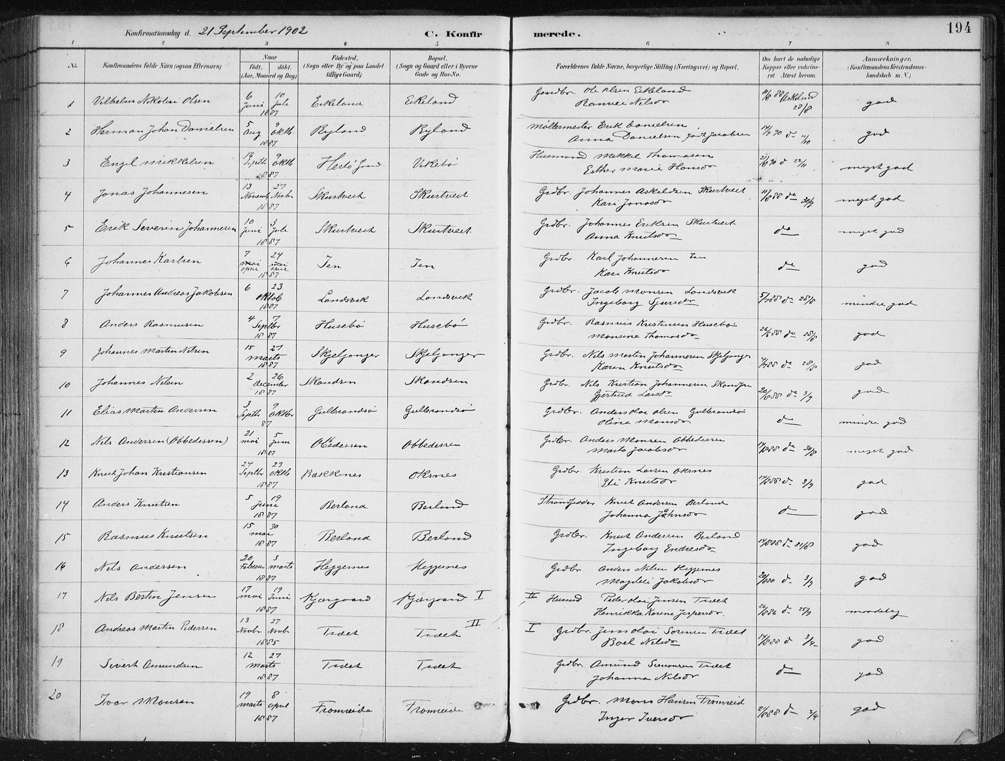 Herdla Sokneprestembete, AV/SAB-A-75701/H/Haa: Parish register (official) no. A 4, 1891-1905, p. 194