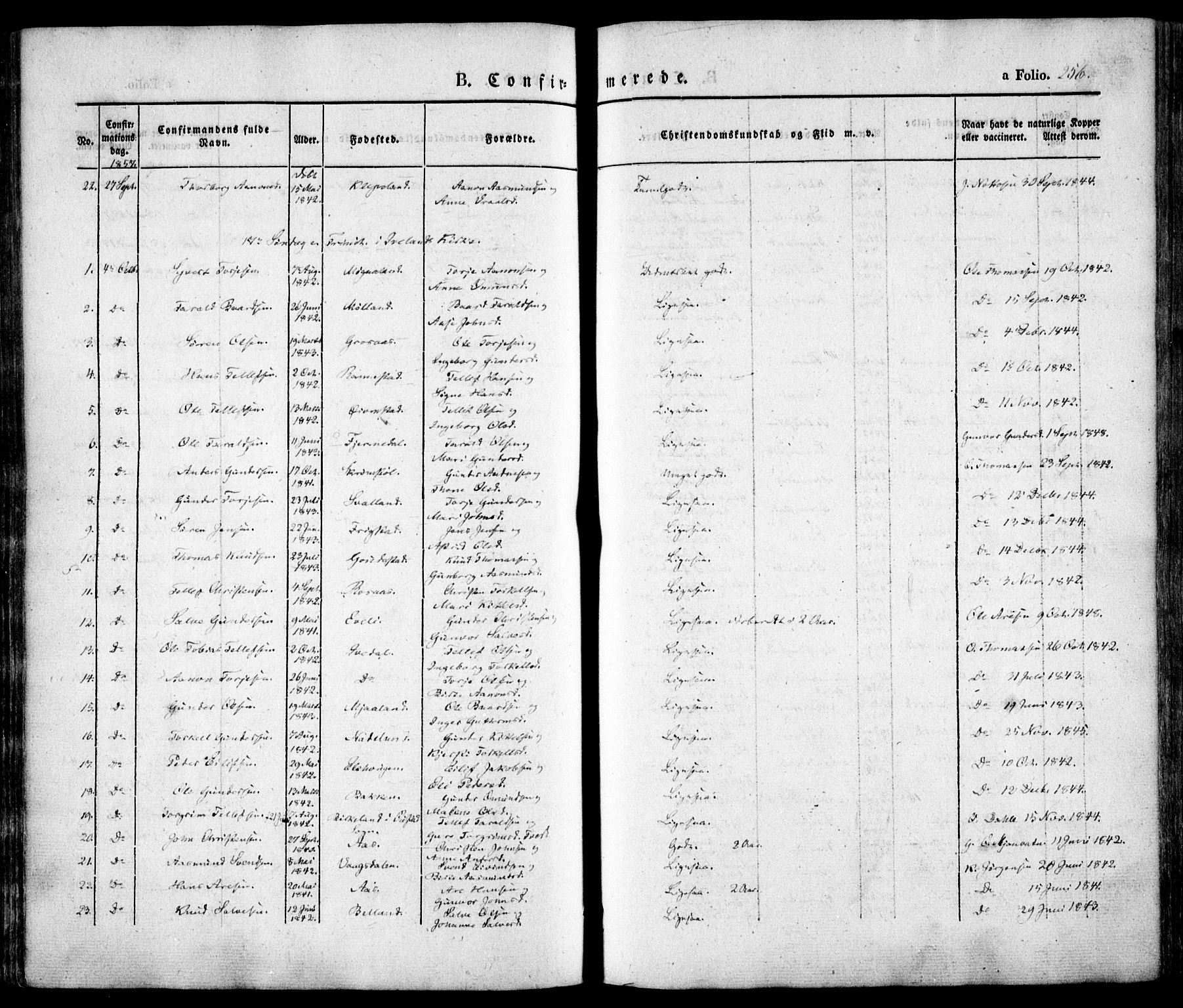 Evje sokneprestkontor, AV/SAK-1111-0008/F/Fa/Faa/L0005: Parish register (official) no. A 5, 1843-1865, p. 256