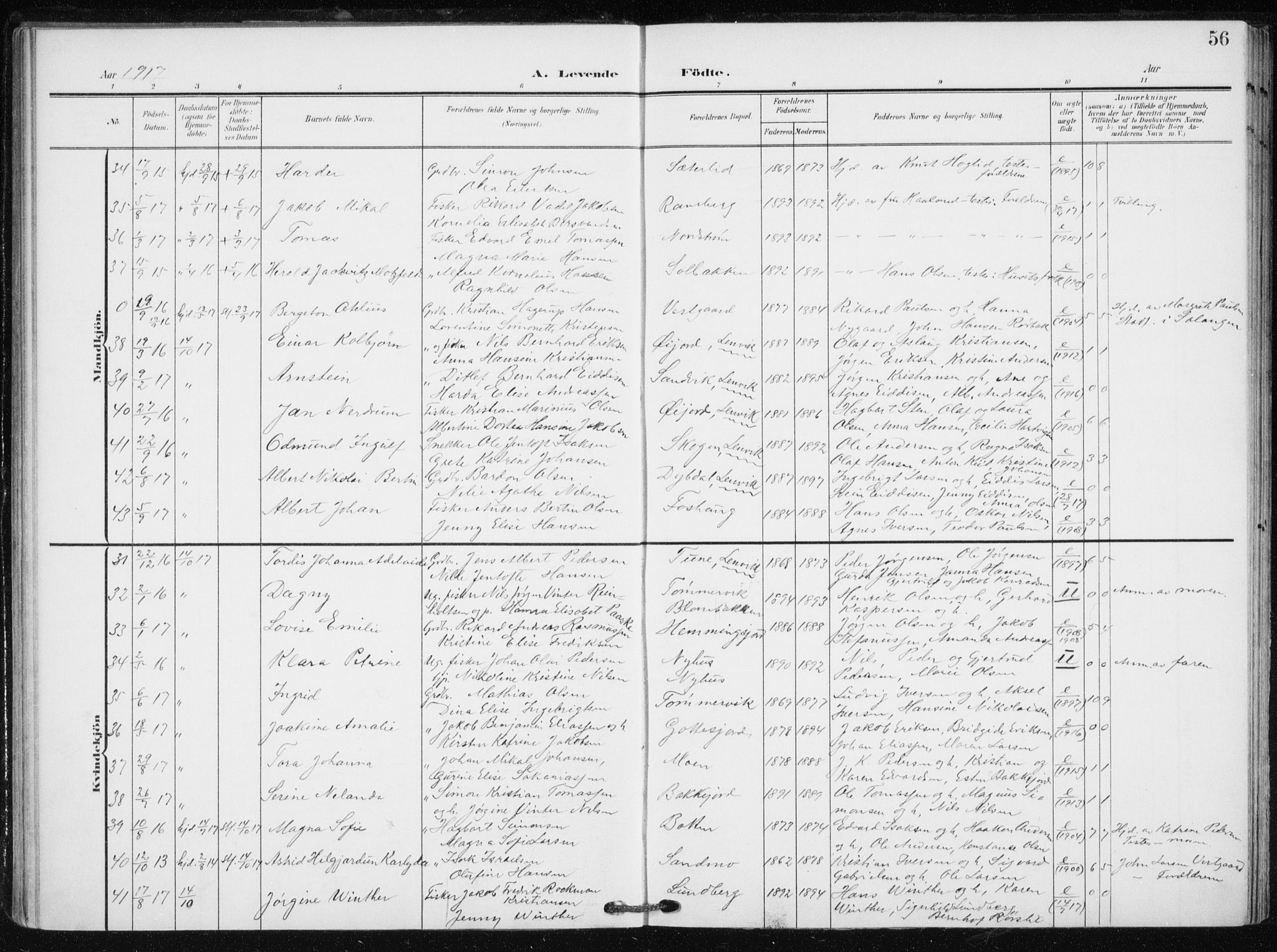 Tranøy sokneprestkontor, SATØ/S-1313/I/Ia/Iaa/L0012kirke: Parish register (official) no. 12, 1905-1918, p. 56