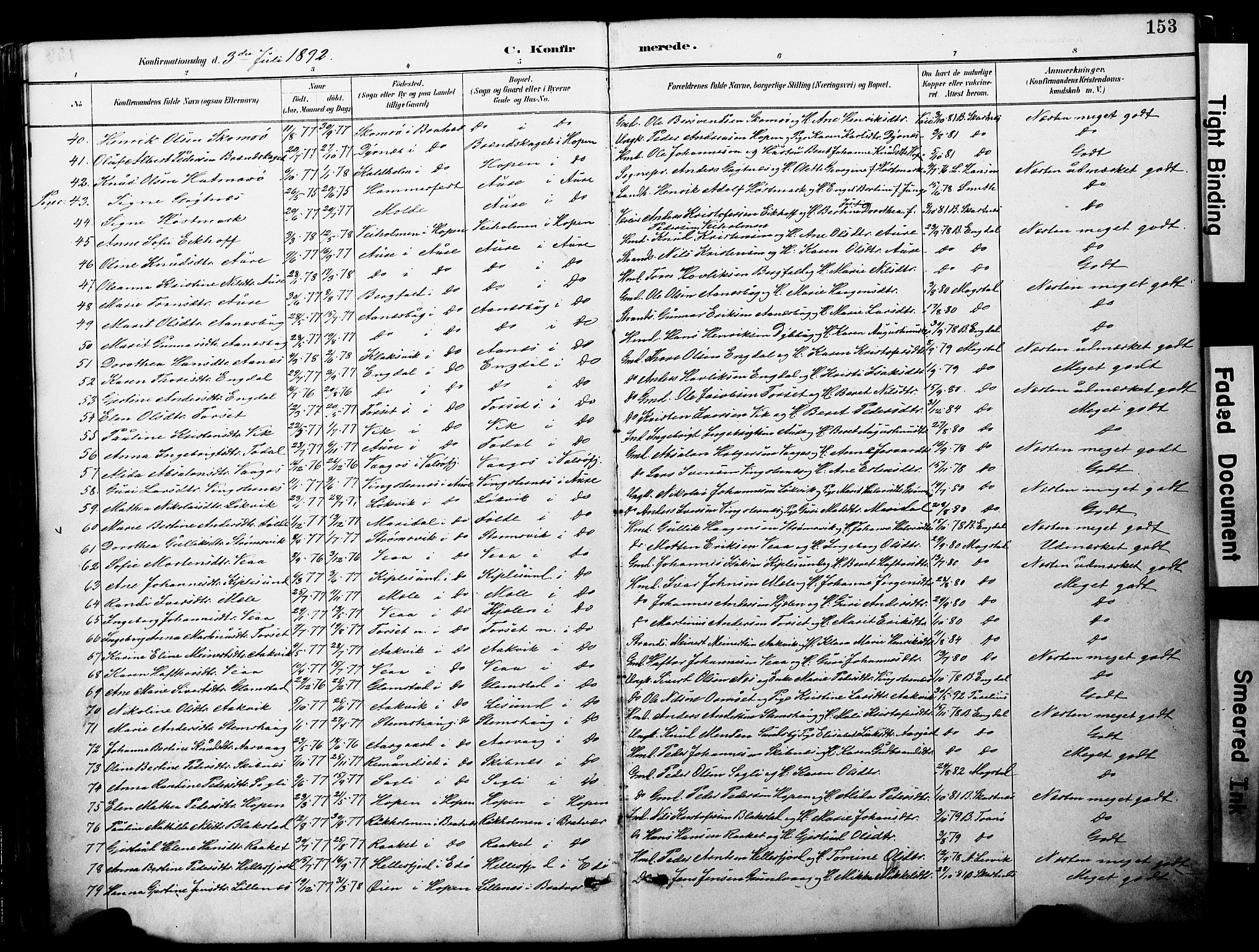 Ministerialprotokoller, klokkerbøker og fødselsregistre - Møre og Romsdal, AV/SAT-A-1454/578/L0907: Parish register (official) no. 578A06, 1887-1904, p. 153