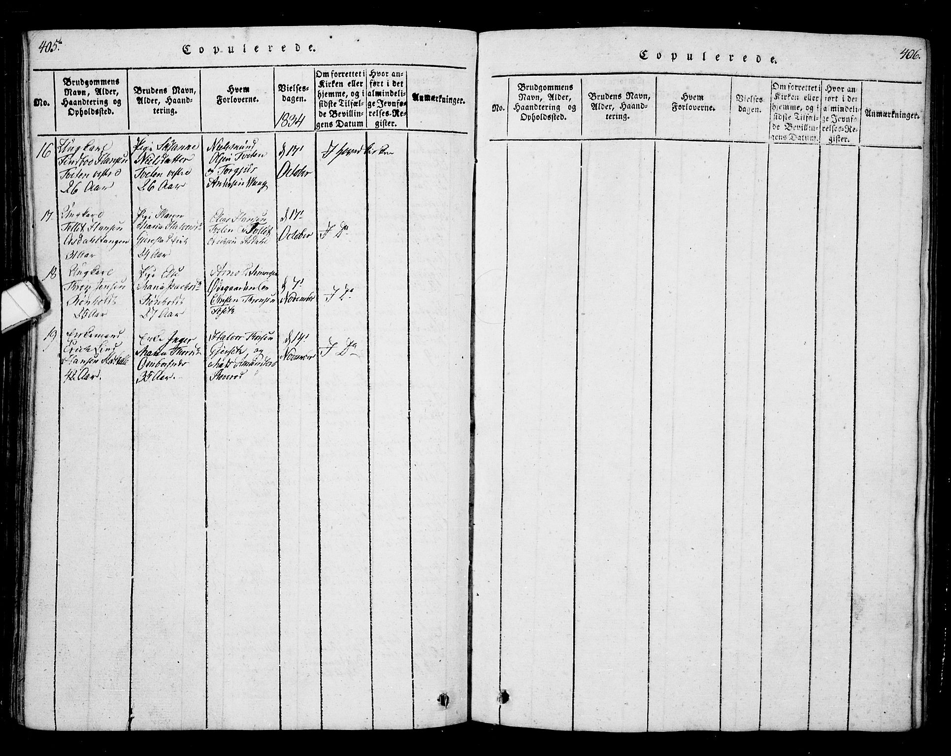 Bamble kirkebøker, AV/SAKO-A-253/G/Ga/L0005: Parish register (copy) no. I 5, 1814-1855, p. 405-406