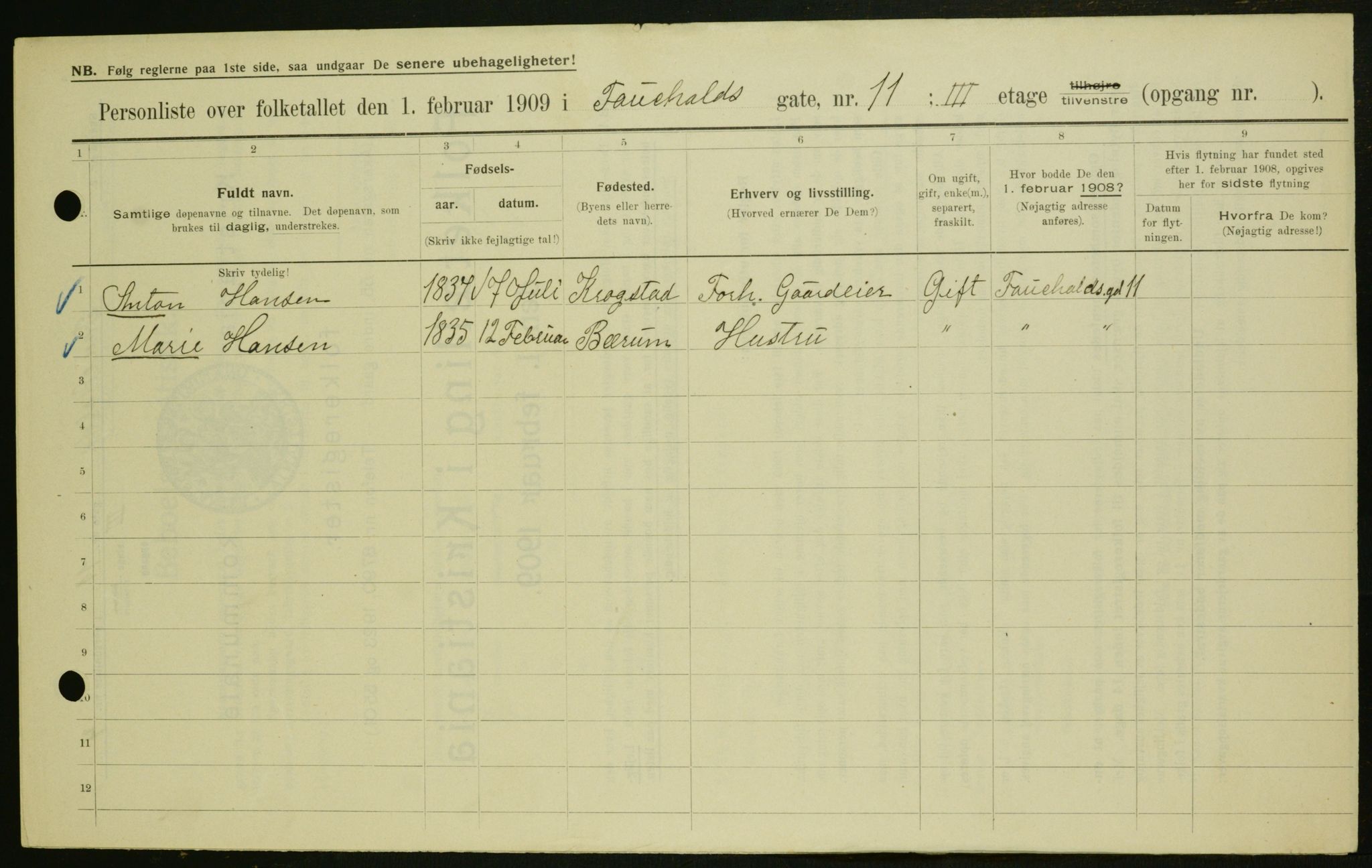 OBA, Municipal Census 1909 for Kristiania, 1909, p. 21599