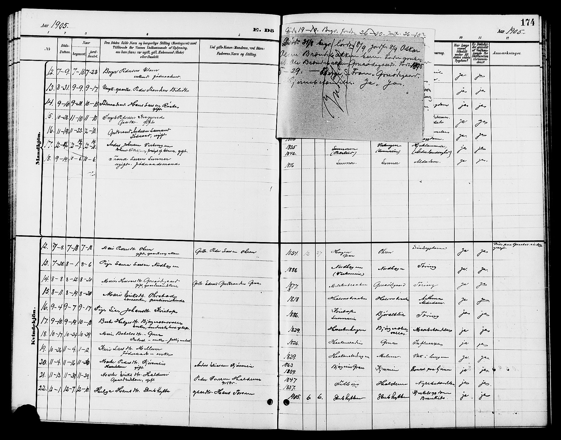 Jevnaker prestekontor, AV/SAH-PREST-116/H/Ha/Hab/L0003: Parish register (copy) no. 3, 1896-1909, p. 174