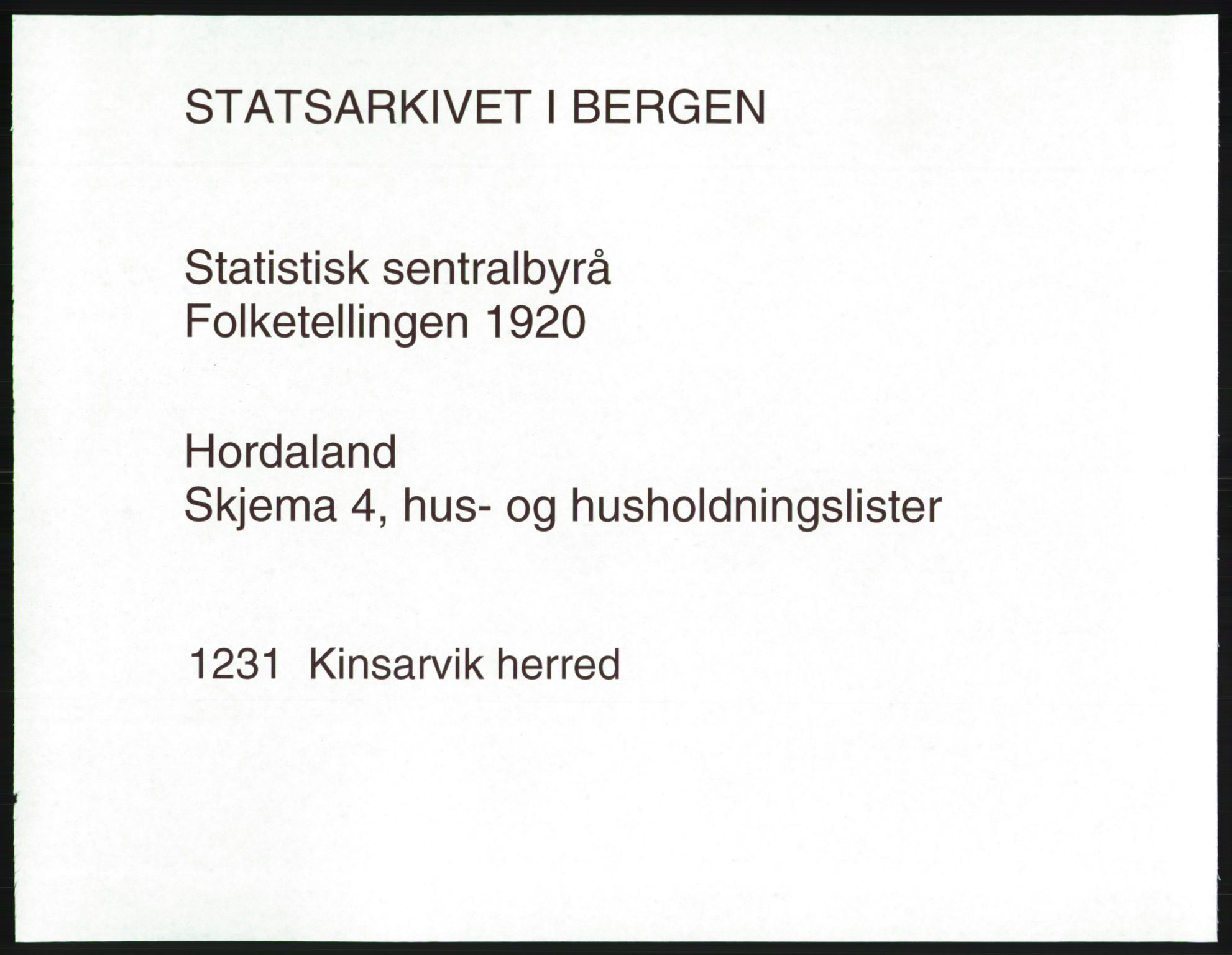 SAB, 1920 census for Kinsarvik, 1920, p. 29