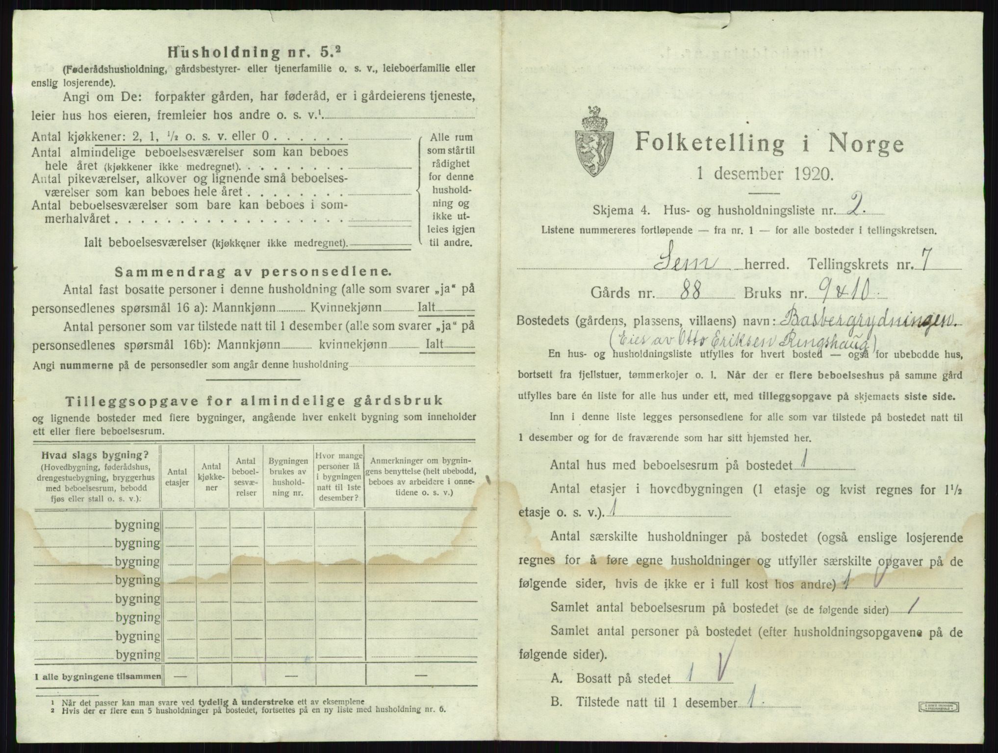 SAKO, 1920 census for Sem, 1920, p. 1456