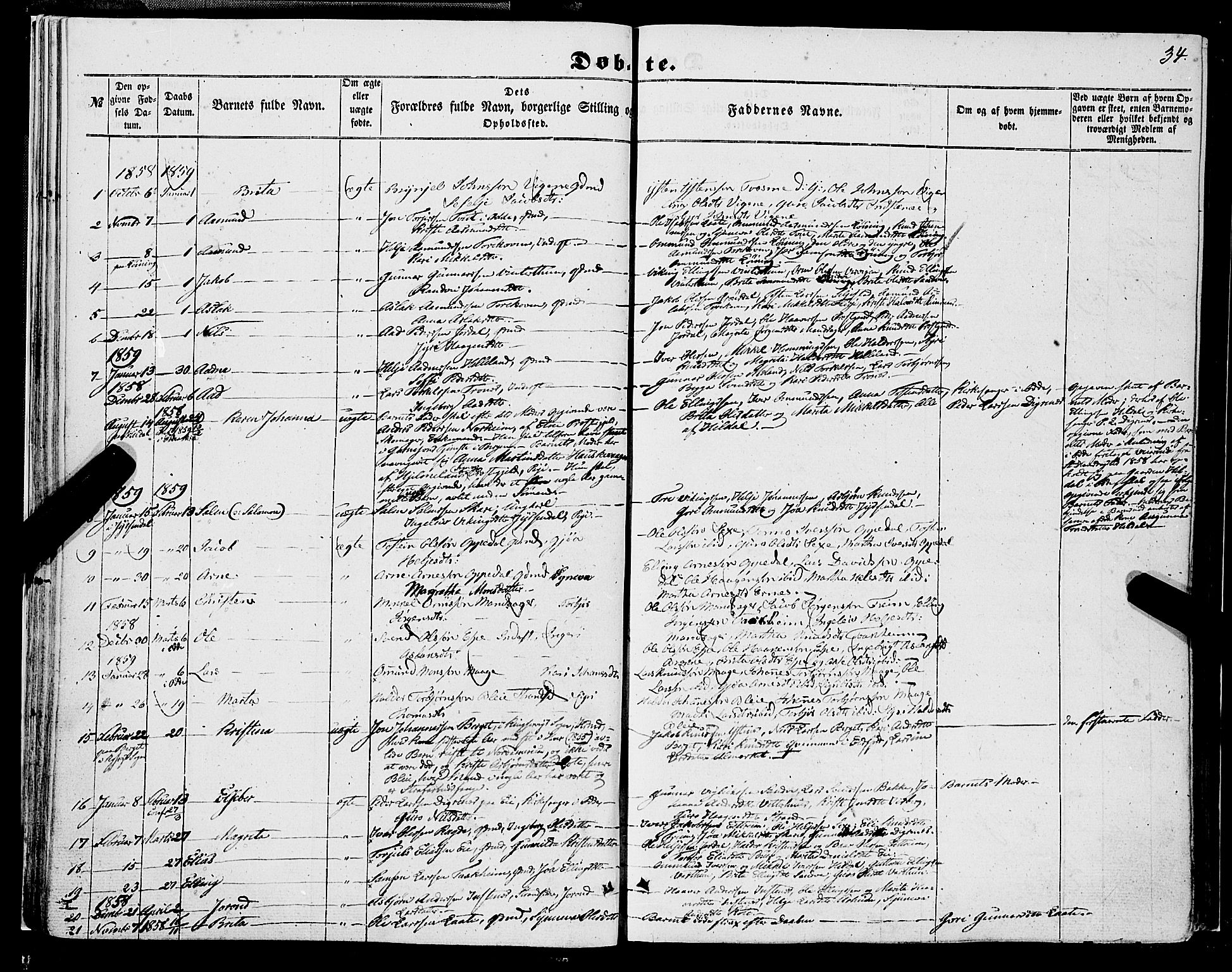 Ullensvang sokneprestembete, SAB/A-78701/H/Haa: Parish register (official) no. A 11, 1854-1866, p. 34