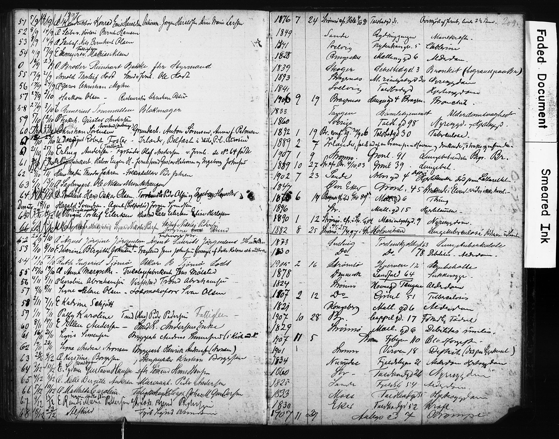 Strømsø kirkebøker, AV/SAKO-A-246/Y/Ya/L0006: Parish register draft no. I 6, 1903-1915, p. 209