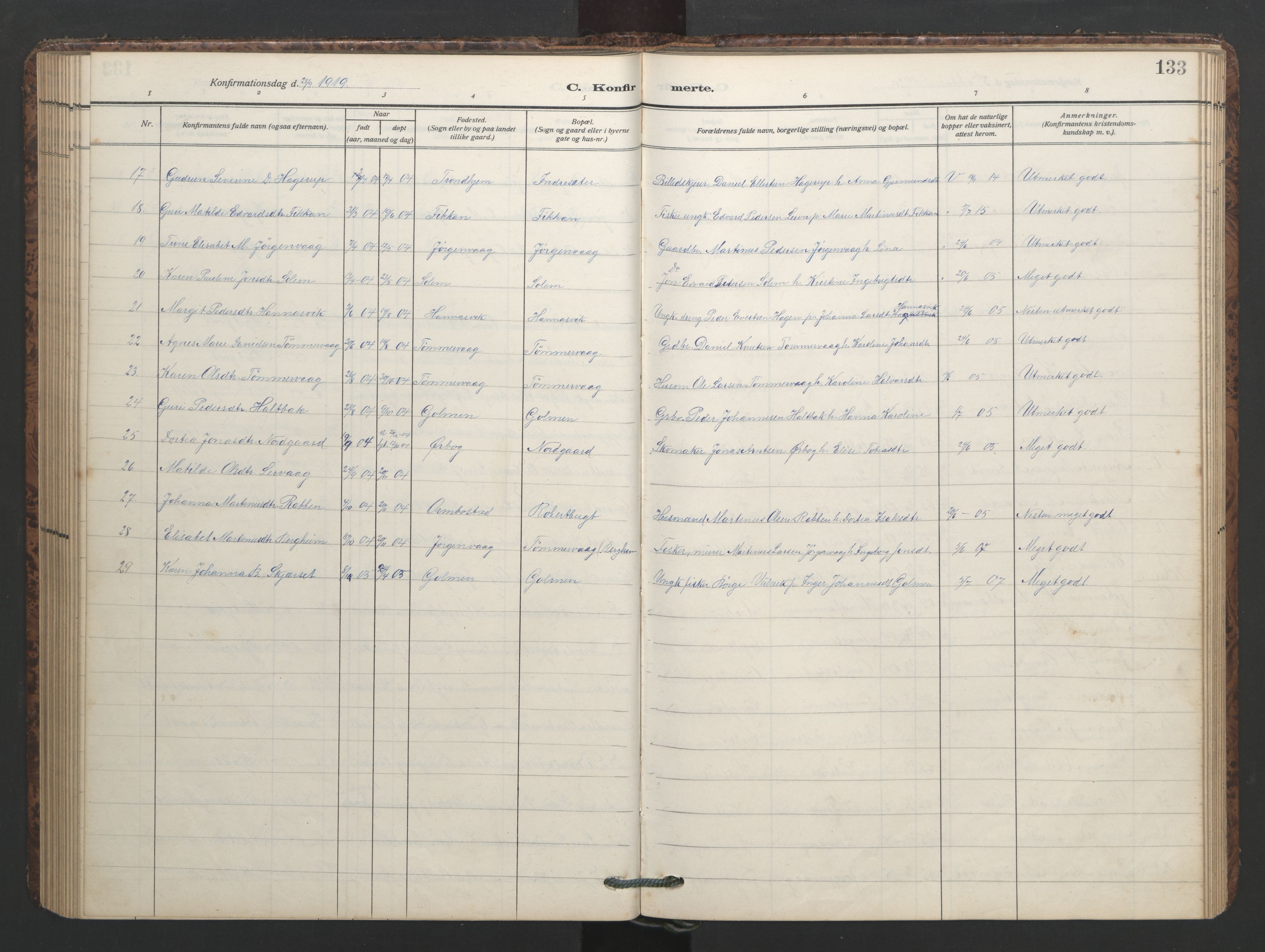 Ministerialprotokoller, klokkerbøker og fødselsregistre - Møre og Romsdal, AV/SAT-A-1454/577/L0897: Parish register (copy) no. 577C01, 1909-1946, p. 133