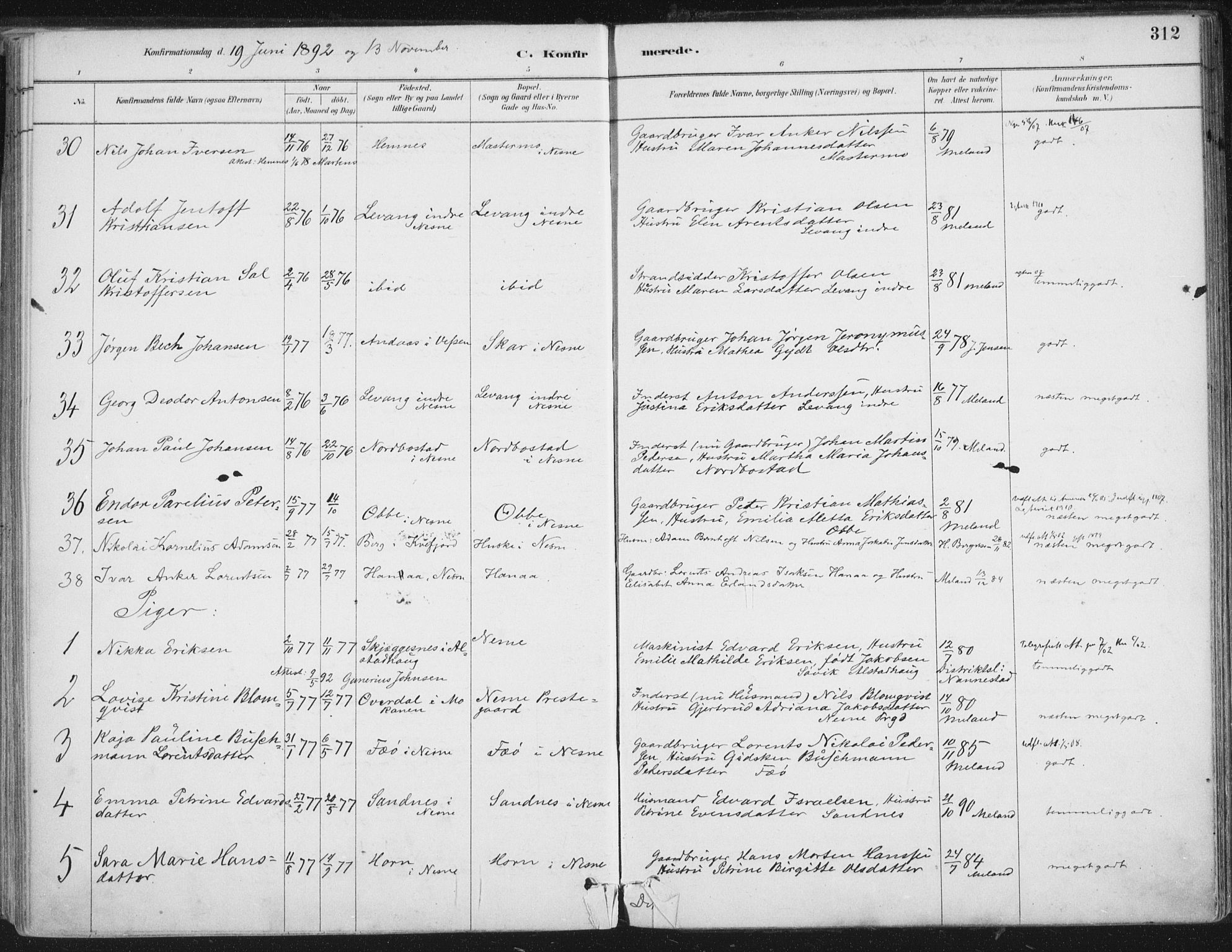 Ministerialprotokoller, klokkerbøker og fødselsregistre - Nordland, AV/SAT-A-1459/838/L0552: Parish register (official) no. 838A10, 1880-1910, p. 312