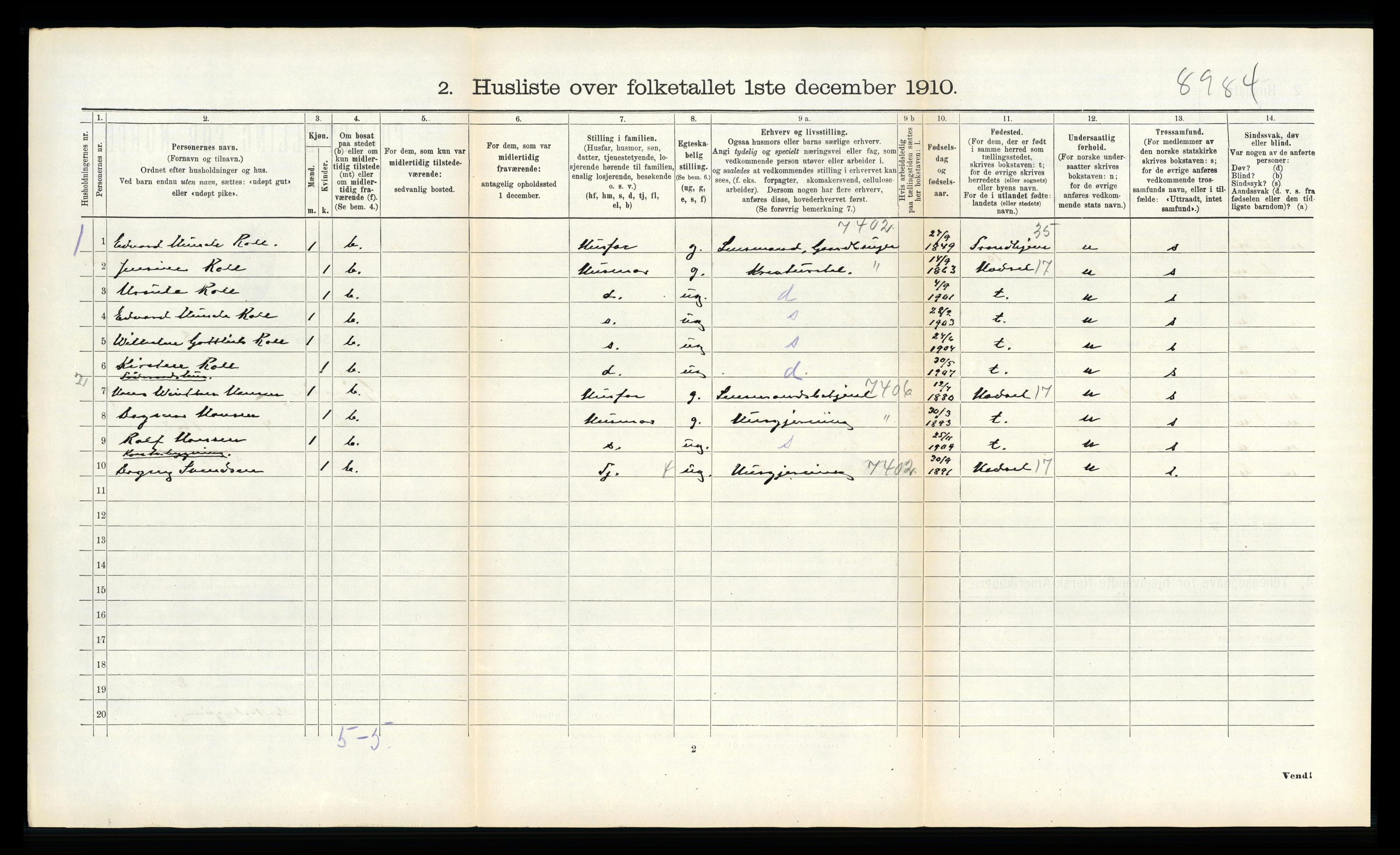 RA, 1910 census for Gimsøy, 1910, p. 462