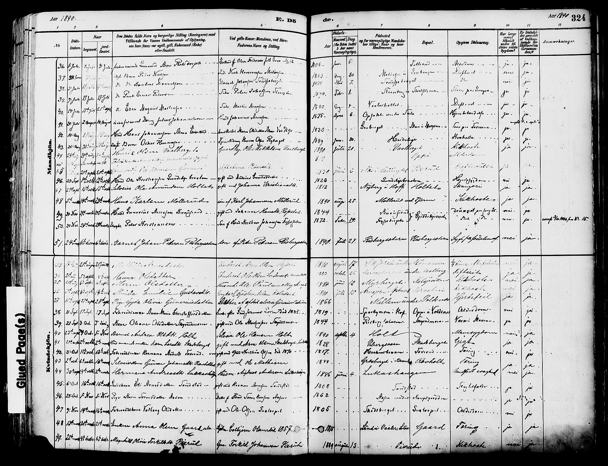 Grue prestekontor, SAH/PREST-036/H/Ha/Haa/L0012: Parish register (official) no. 12, 1881-1897, p. 324
