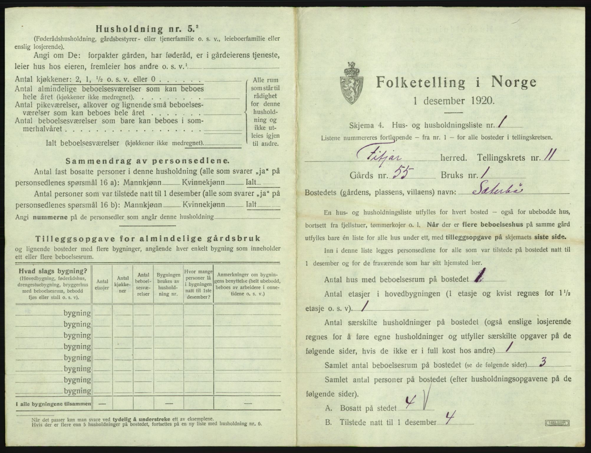 SAB, 1920 census for Fitjar, 1920, p. 602