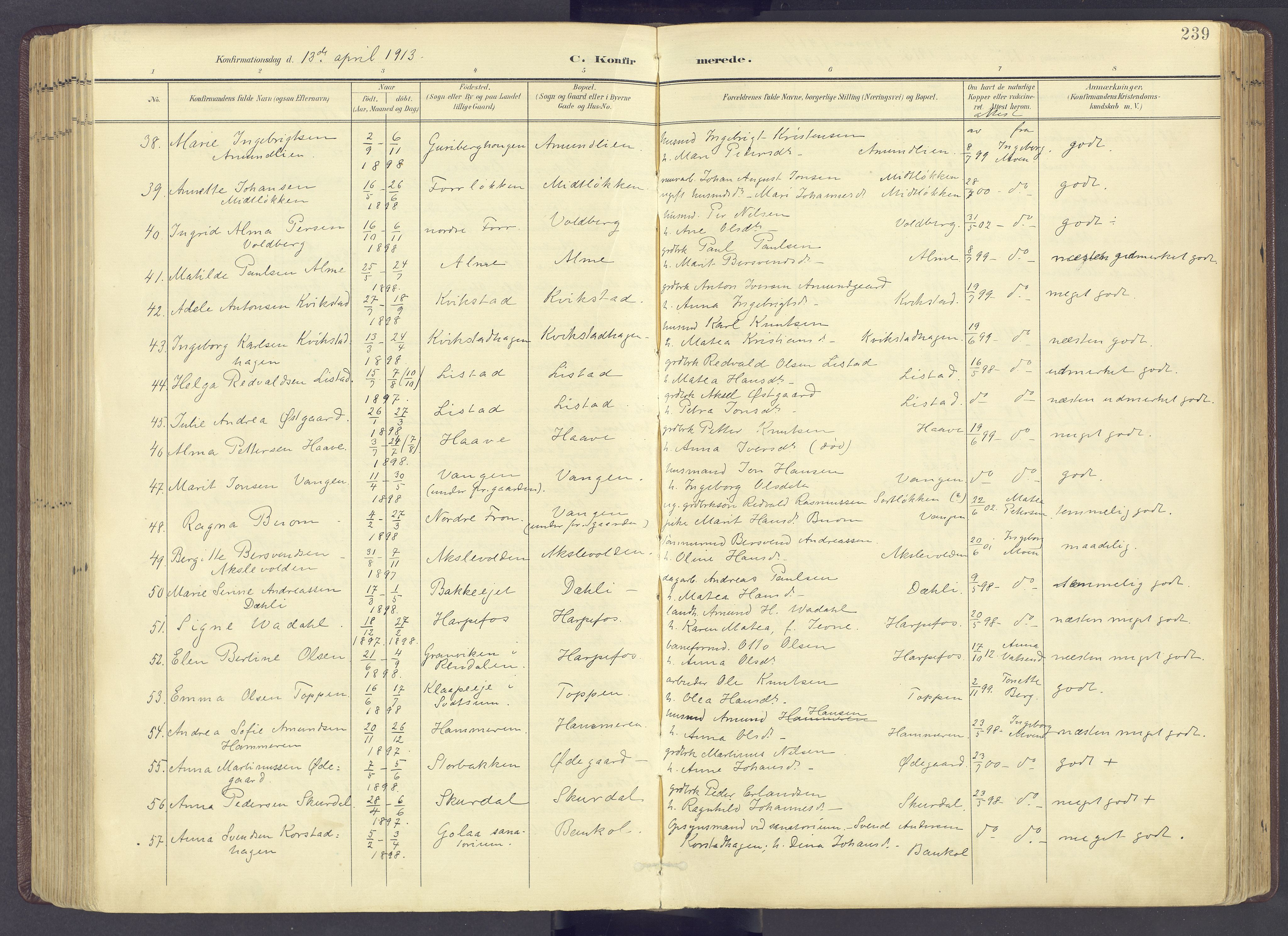 Sør-Fron prestekontor, AV/SAH-PREST-010/H/Ha/Haa/L0004: Parish register (official) no. 4, 1898-1919, p. 239