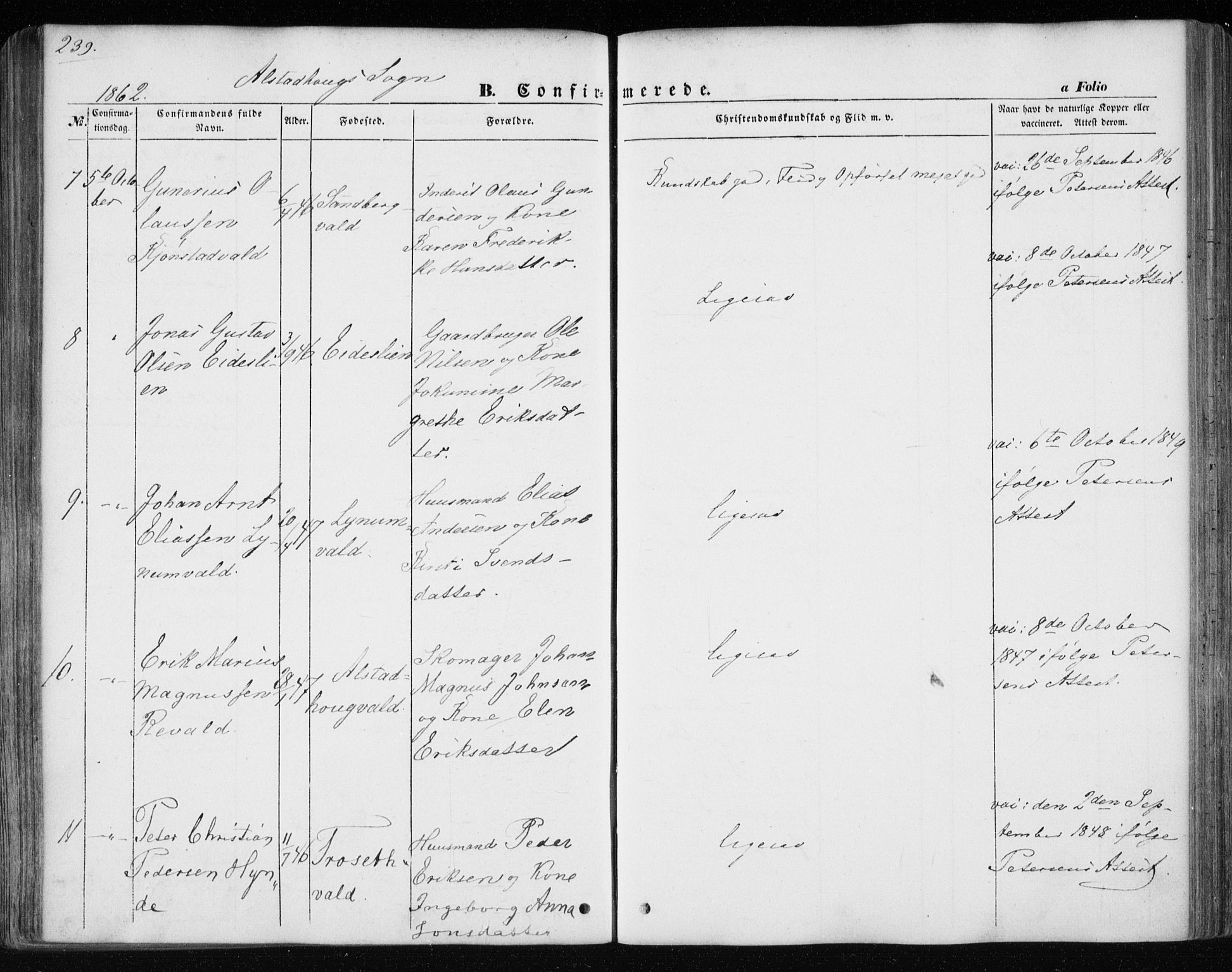 Ministerialprotokoller, klokkerbøker og fødselsregistre - Nord-Trøndelag, SAT/A-1458/717/L0154: Parish register (official) no. 717A07 /1, 1850-1862, p. 239