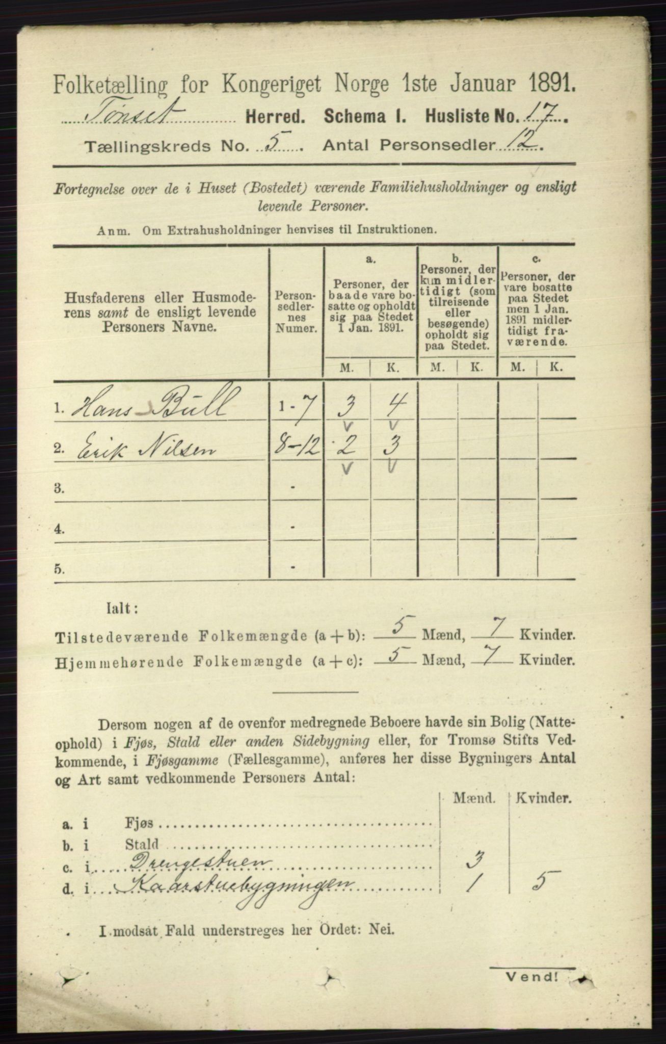 RA, 1891 census for 0437 Tynset, 1891, p. 1030
