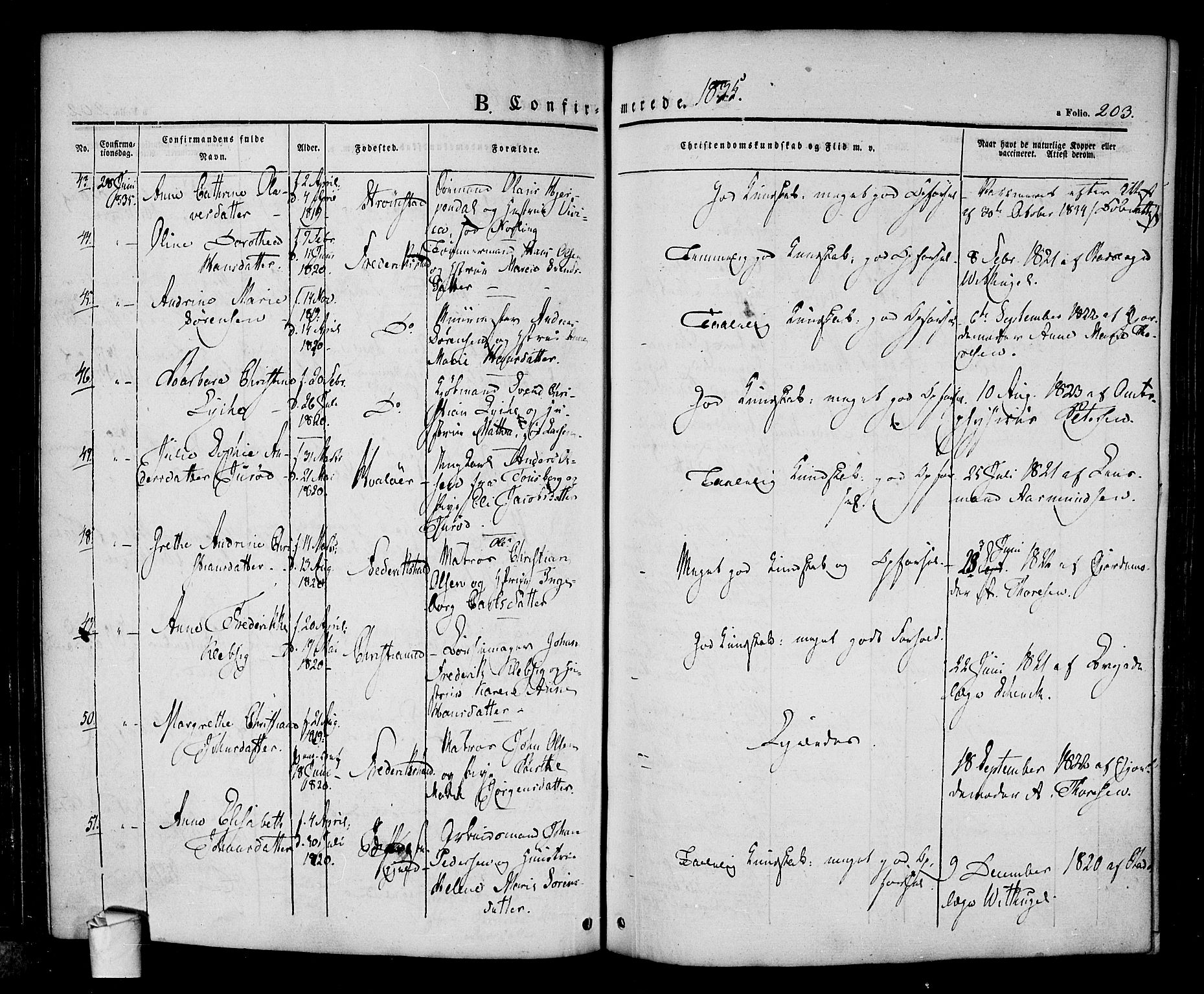 Halden prestekontor Kirkebøker, SAO/A-10909/F/Fa/L0005: Parish register (official) no. I 5, 1834-1845, p. 203
