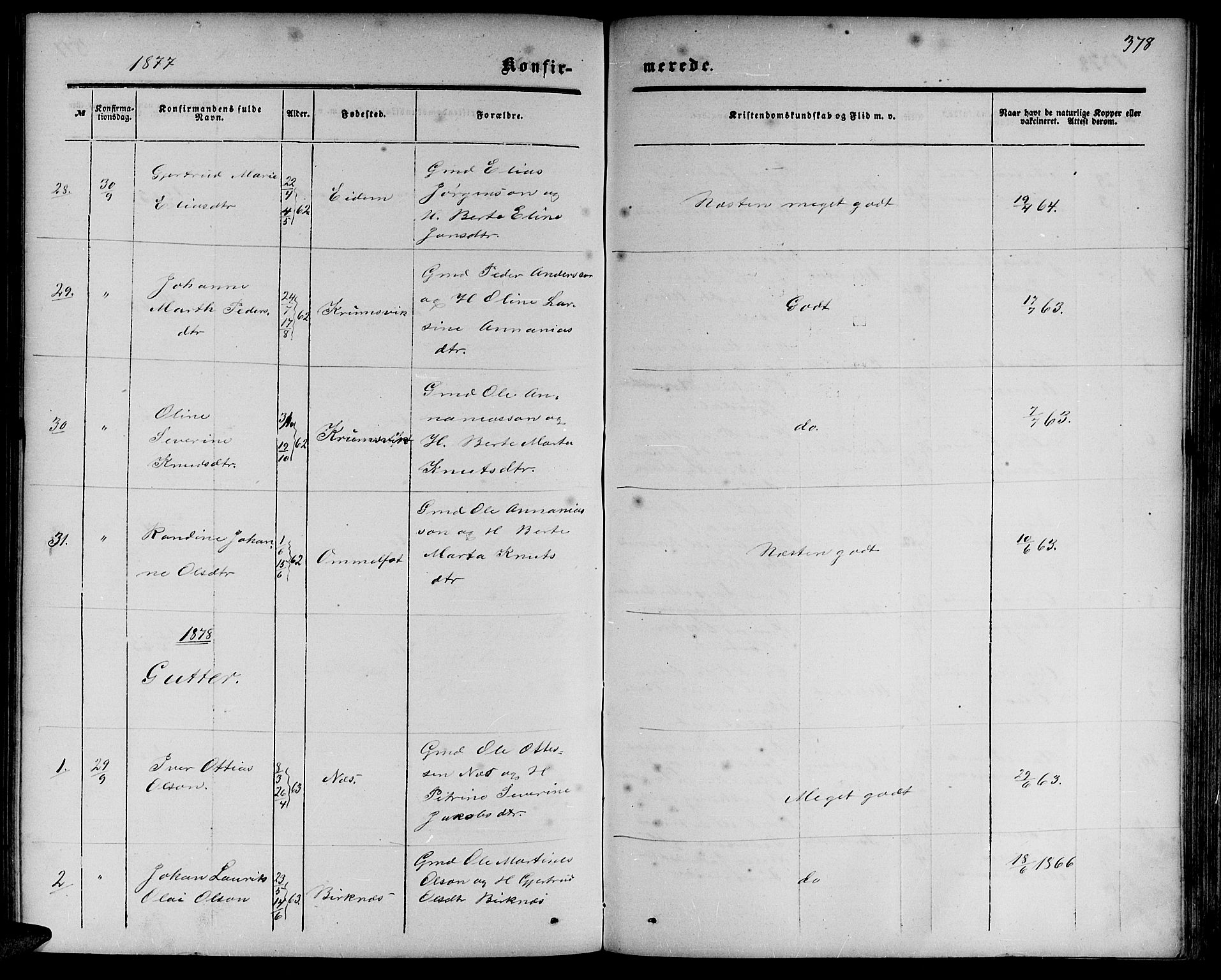 Ministerialprotokoller, klokkerbøker og fødselsregistre - Møre og Romsdal, AV/SAT-A-1454/511/L0157: Parish register (copy) no. 511C03, 1864-1884, p. 378