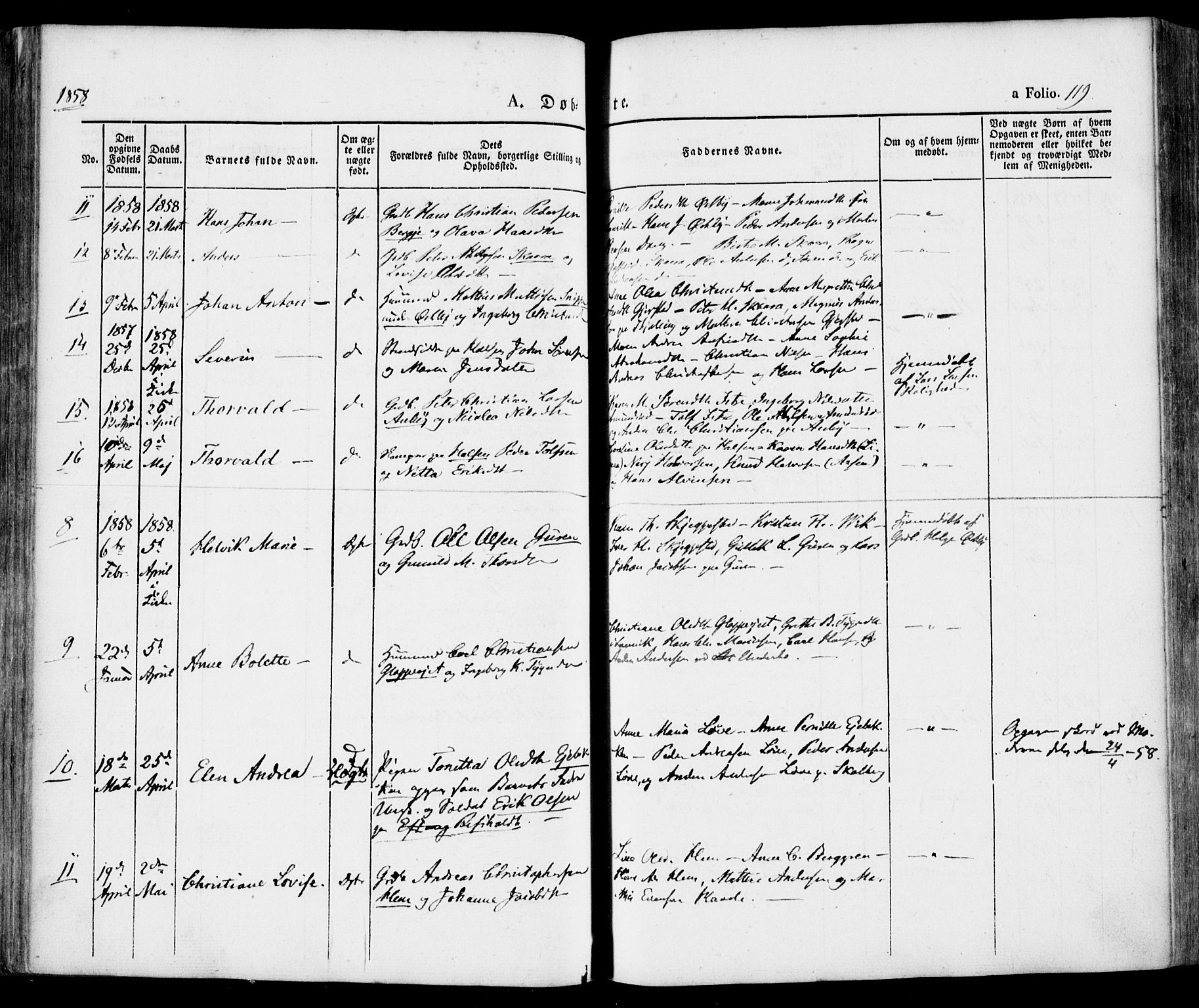 Tjølling kirkebøker, AV/SAKO-A-60/F/Fa/L0006: Parish register (official) no. 6, 1835-1859, p. 119