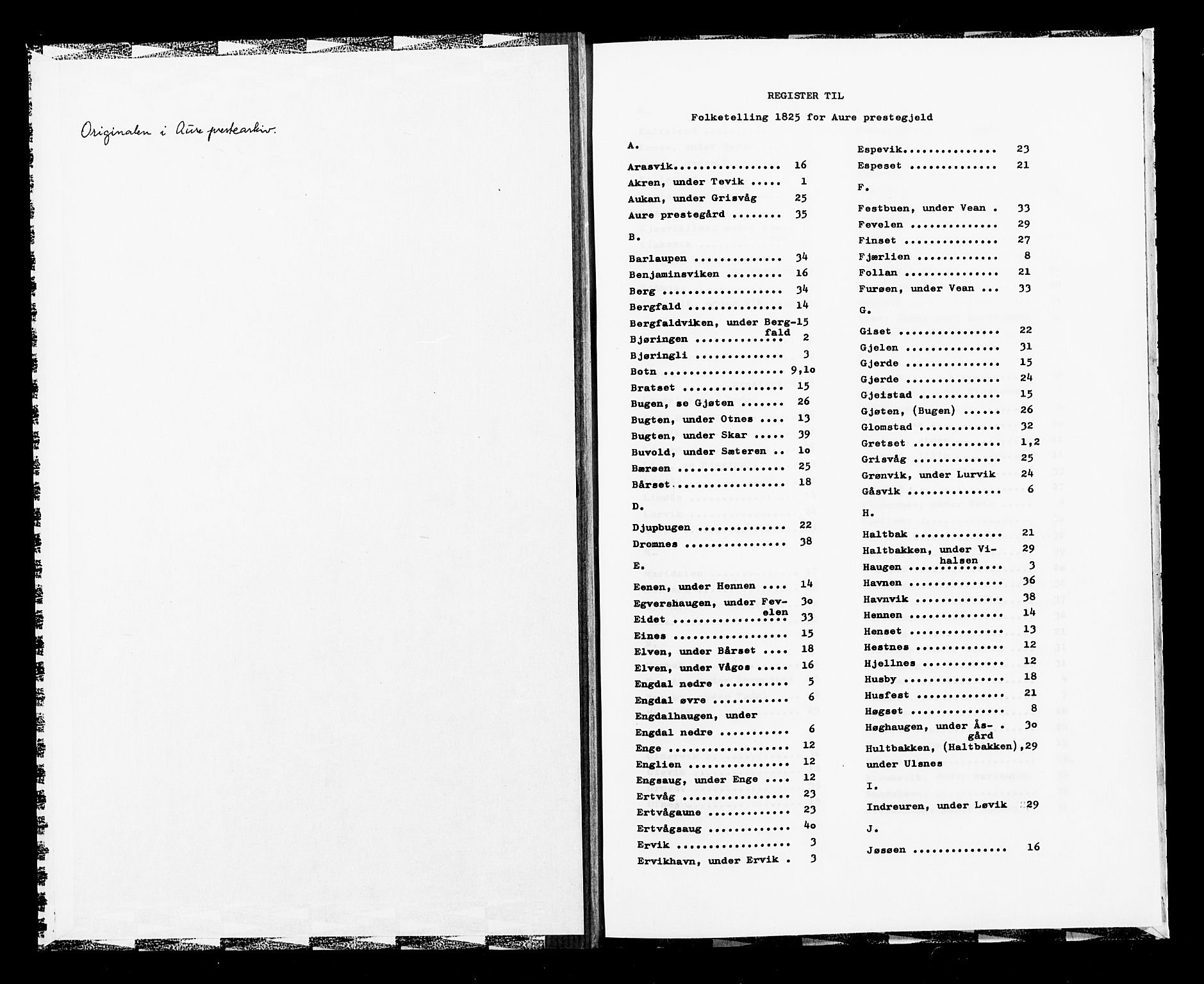 SAT, 1825 Census for 1569P Aure, 1825, p. 1