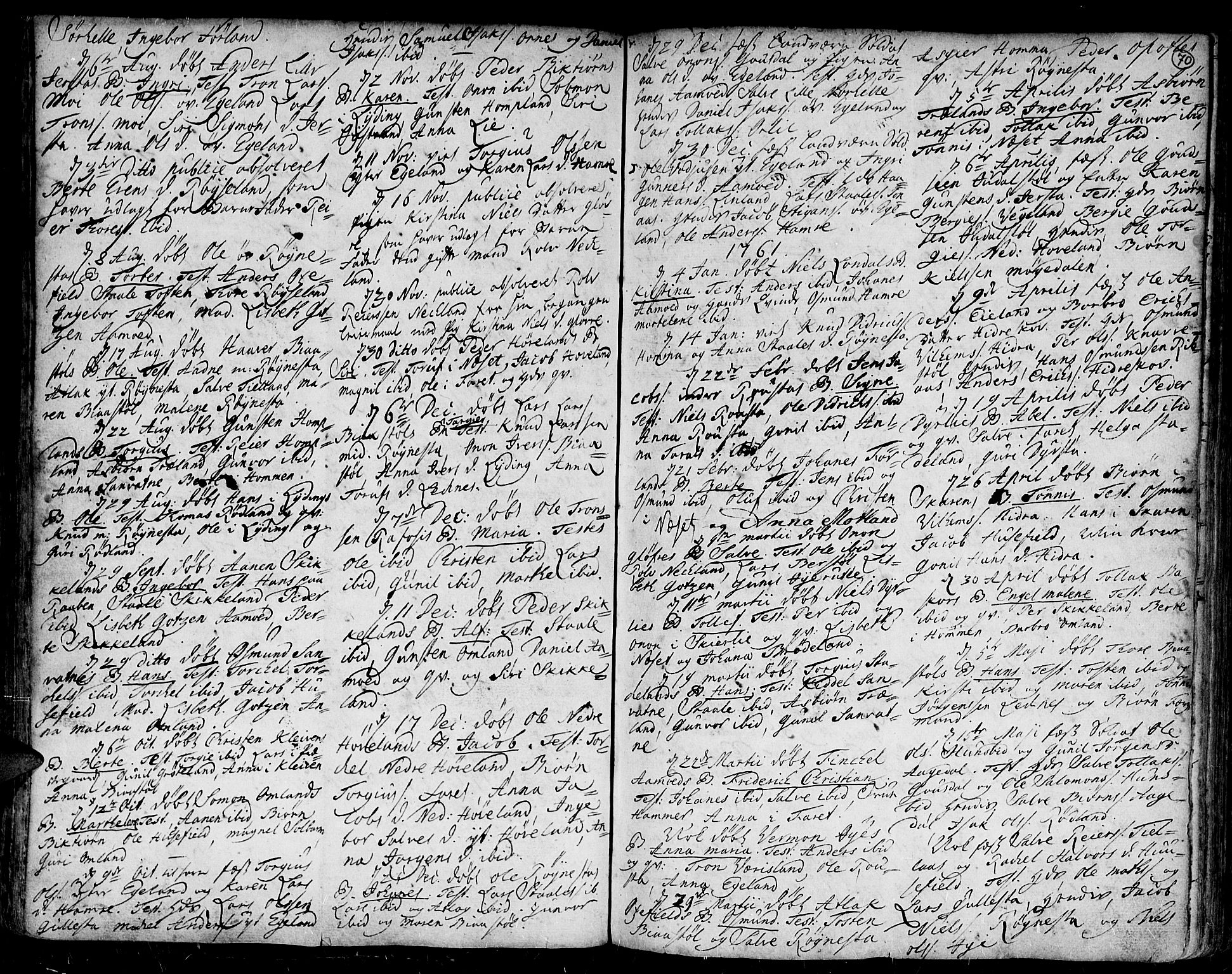 Kvinesdal sokneprestkontor, AV/SAK-1111-0026/F/Fa/Fab/L0001: Parish register (official) no. A 1 /1, 1710-1788, p. 70