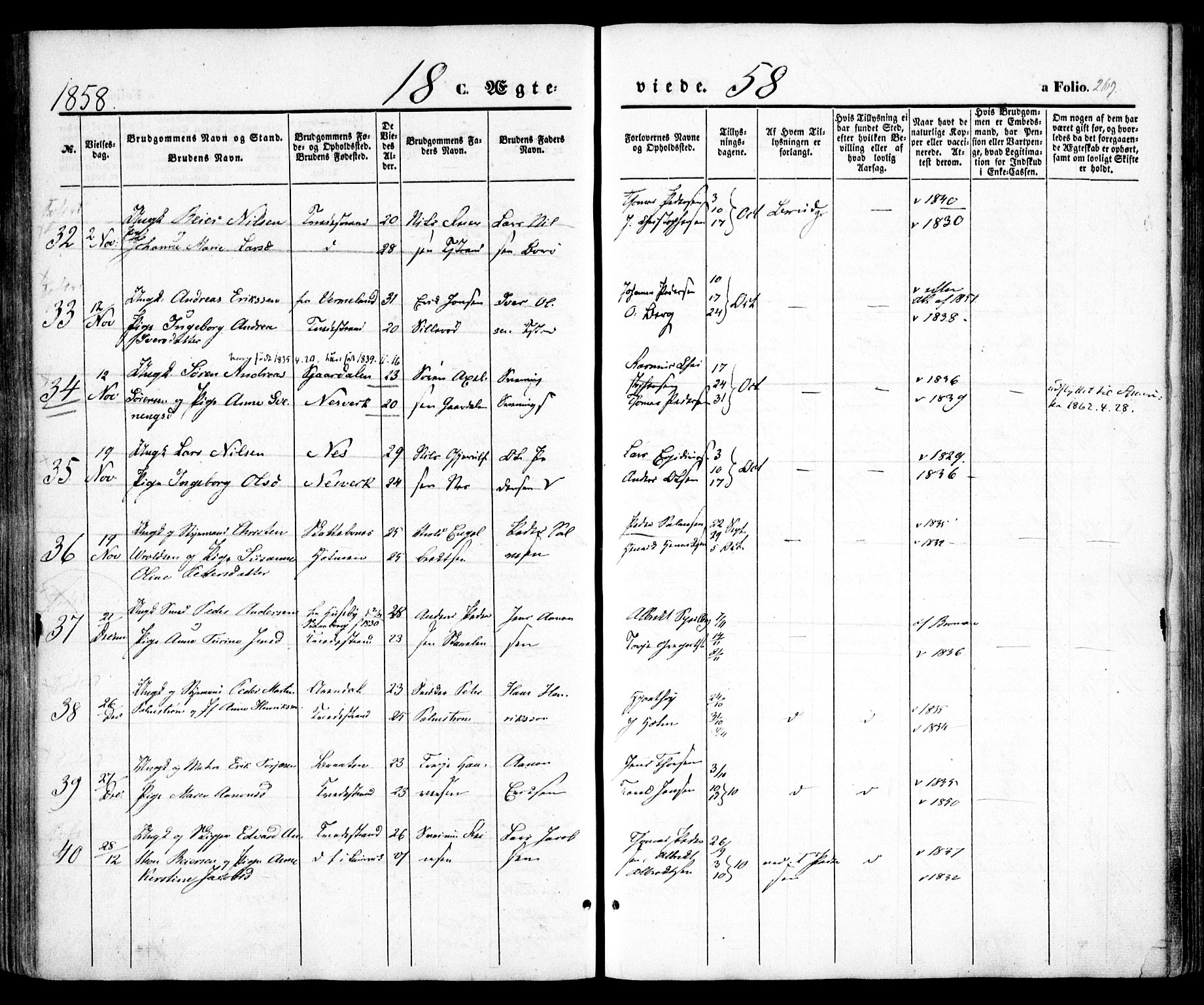 Holt sokneprestkontor, AV/SAK-1111-0021/F/Fa/L0008: Parish register (official) no. A 8, 1849-1860, p. 269