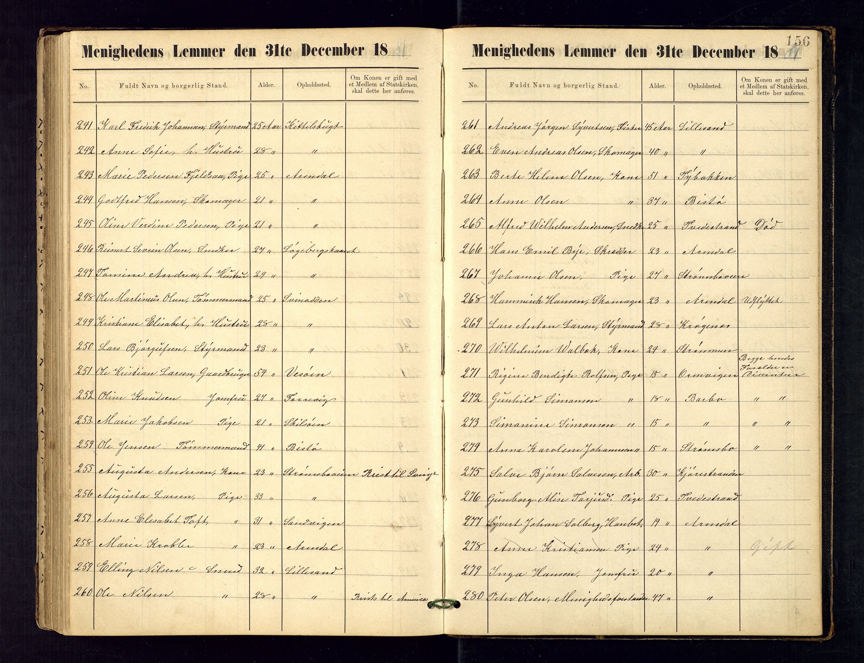 Metodistmenigheten, Arendal, AV/SAK-1292-0011/F/Fa/L0003: Dissenter register no. 3, 1879-1893, p. 156