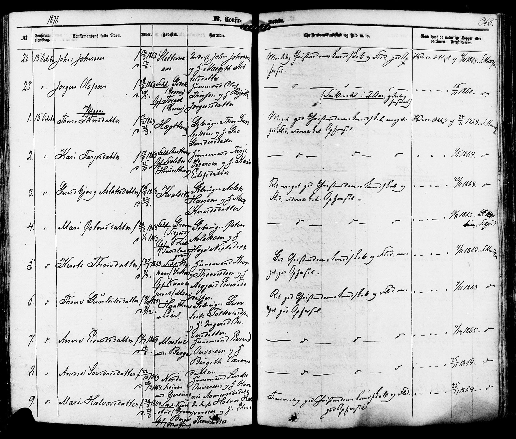 Kviteseid kirkebøker, SAKO/A-276/F/Fa/L0007: Parish register (official) no. I 7, 1859-1881, p. 365