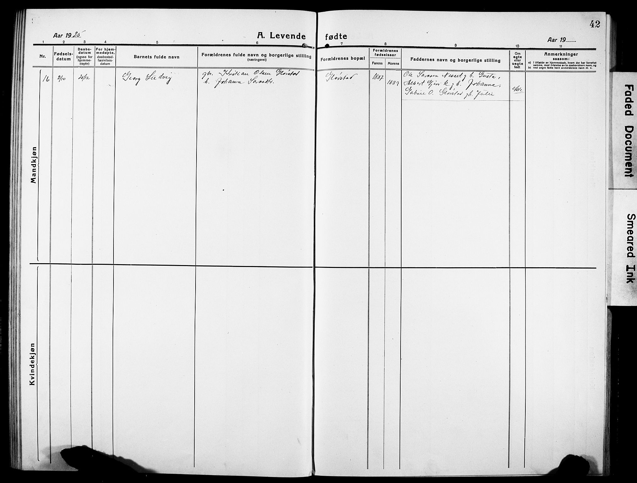 Ministerialprotokoller, klokkerbøker og fødselsregistre - Sør-Trøndelag, SAT/A-1456/634/L0543: Parish register (copy) no. 634C05, 1917-1928, p. 42