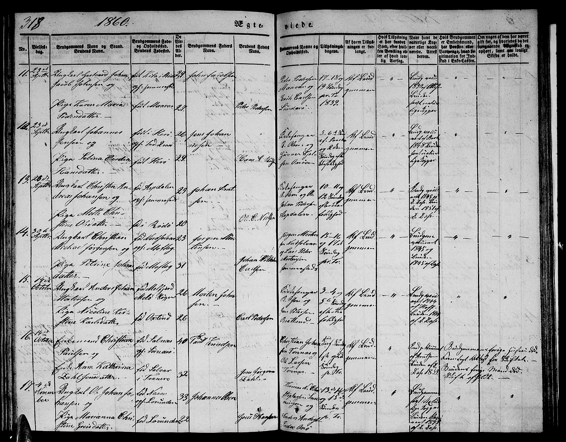 Ministerialprotokoller, klokkerbøker og fødselsregistre - Nordland, AV/SAT-A-1459/839/L0572: Parish register (copy) no. 839C02, 1841-1873, p. 318