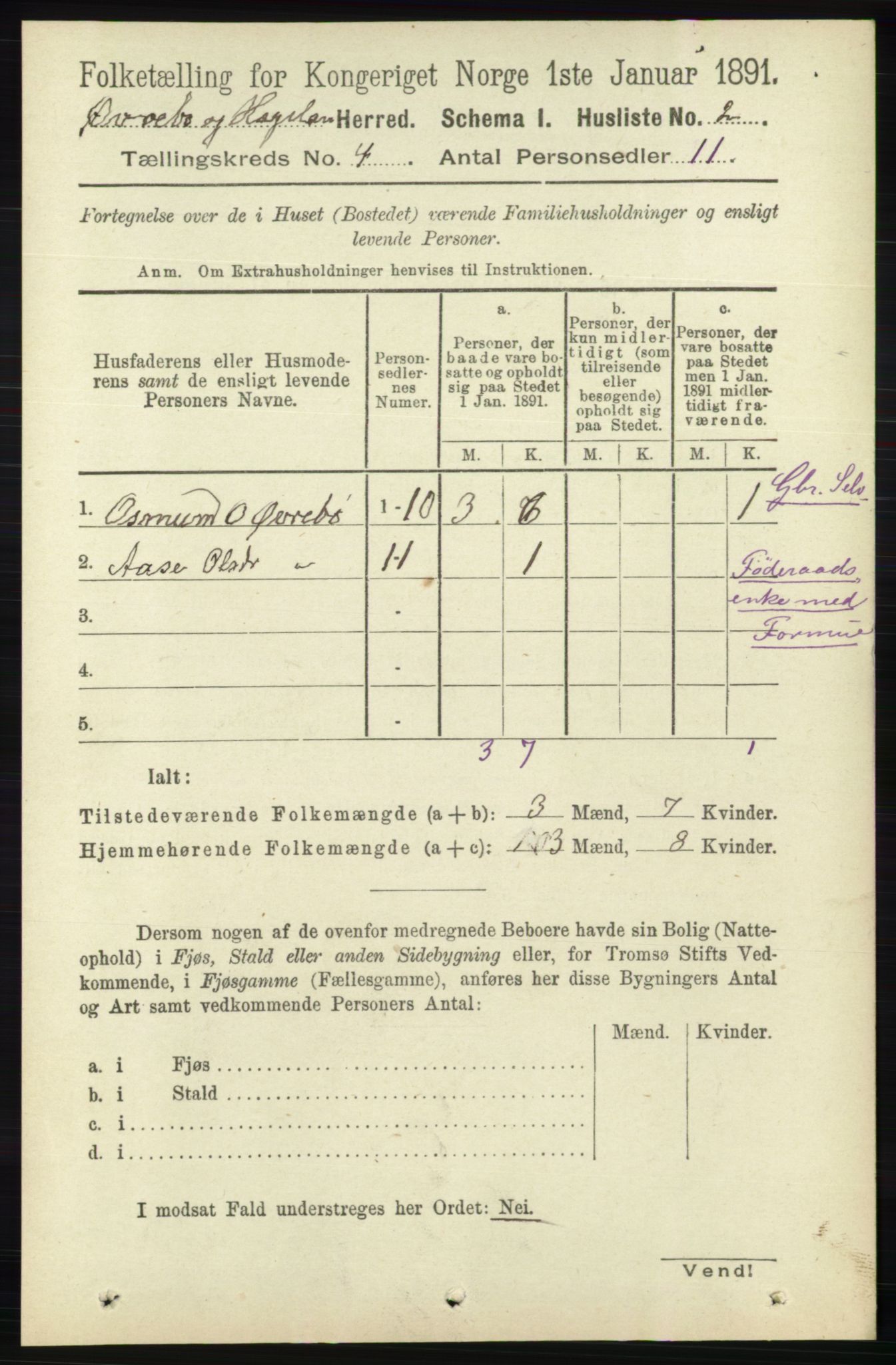 RA, 1891 census for 1016 Øvrebø og Hægeland, 1891, p. 649