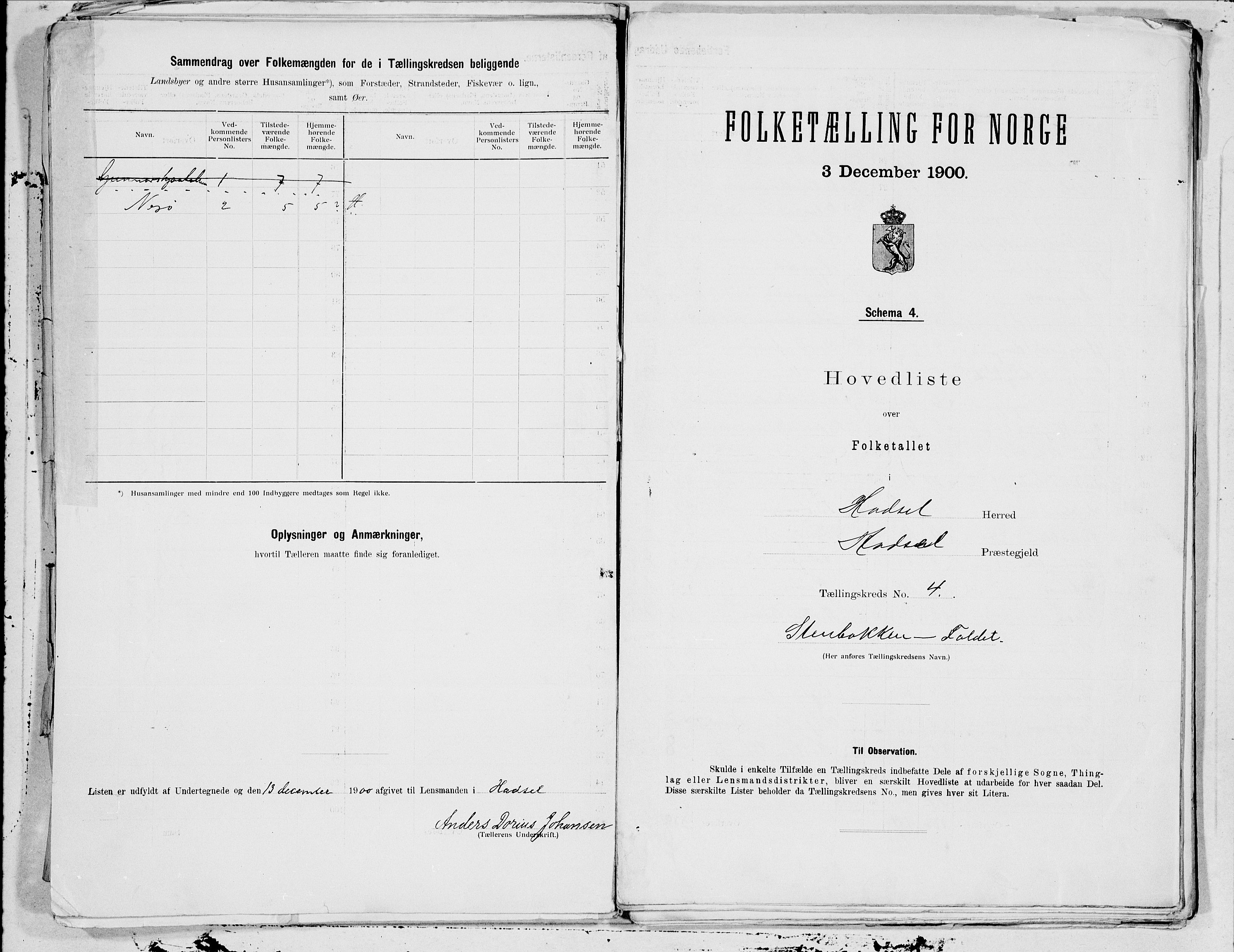 SAT, 1900 census for Hadsel, 1900, p. 8