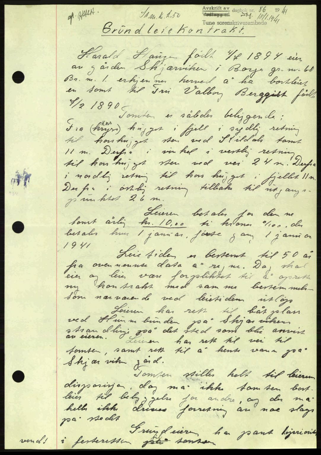 Tune sorenskriveri, AV/SAO-A-10470/G/Gb/Gbg/Gbga/L0001: Mortgage book no. A1-6, 1935-1941, Deed date: 18.01.1941