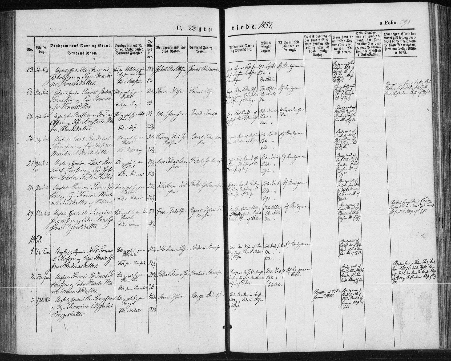 Lista sokneprestkontor, SAK/1111-0027/F/Fa/L0010: Parish register (official) no. A 10, 1846-1861, p. 298