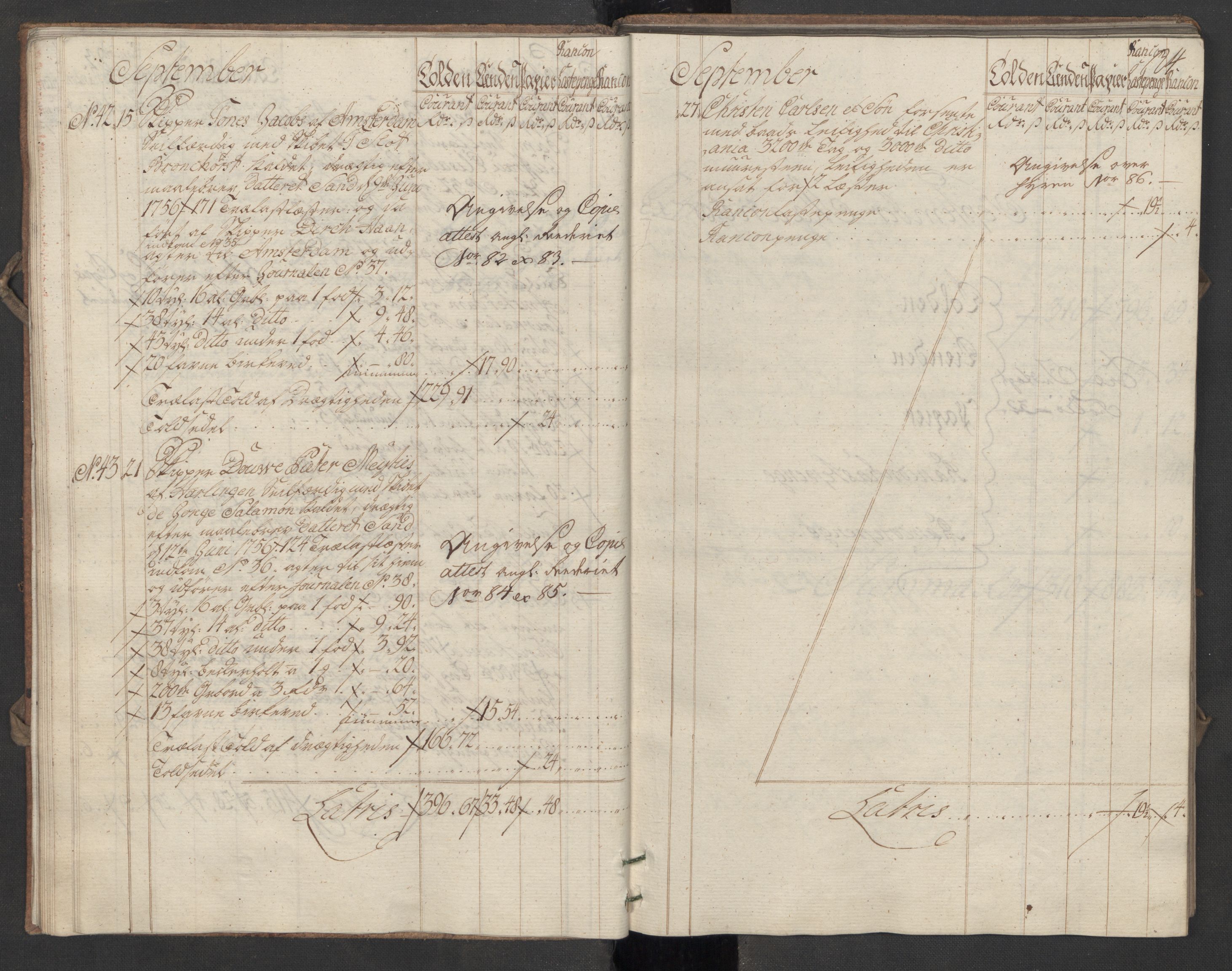 Generaltollkammeret, tollregnskaper, AV/RA-EA-5490/R07/L0016/0002: Tollregnskaper Sand / Utgående hovedtollbok, 1756, p. 23b-24a