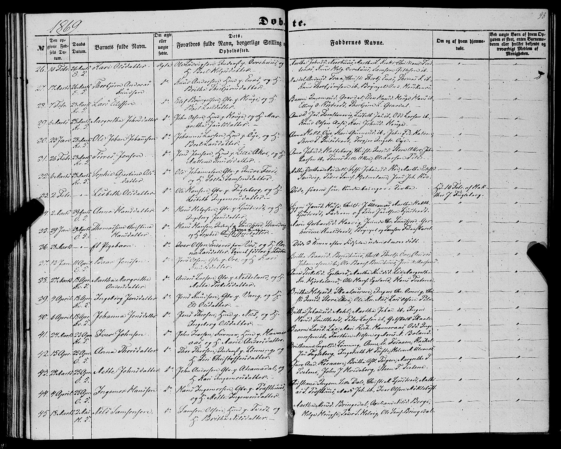 Kvinnherad sokneprestembete, AV/SAB-A-76401/H/Haa: Parish register (official) no. A 8, 1854-1872, p. 98