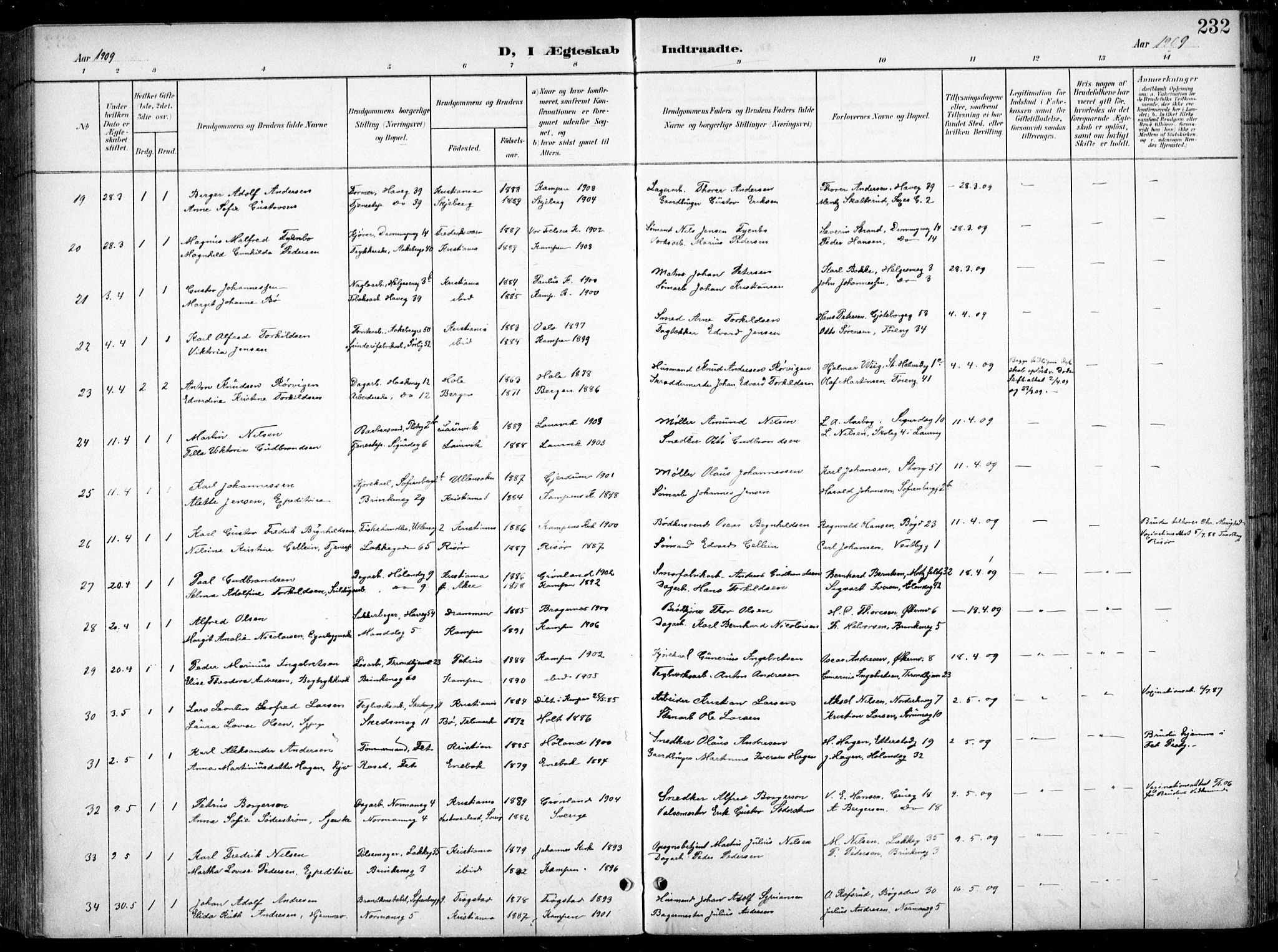 Kampen prestekontor Kirkebøker, AV/SAO-A-10853/F/Fa/L0009: Parish register (official) no. I 9, 1899-1911, p. 232