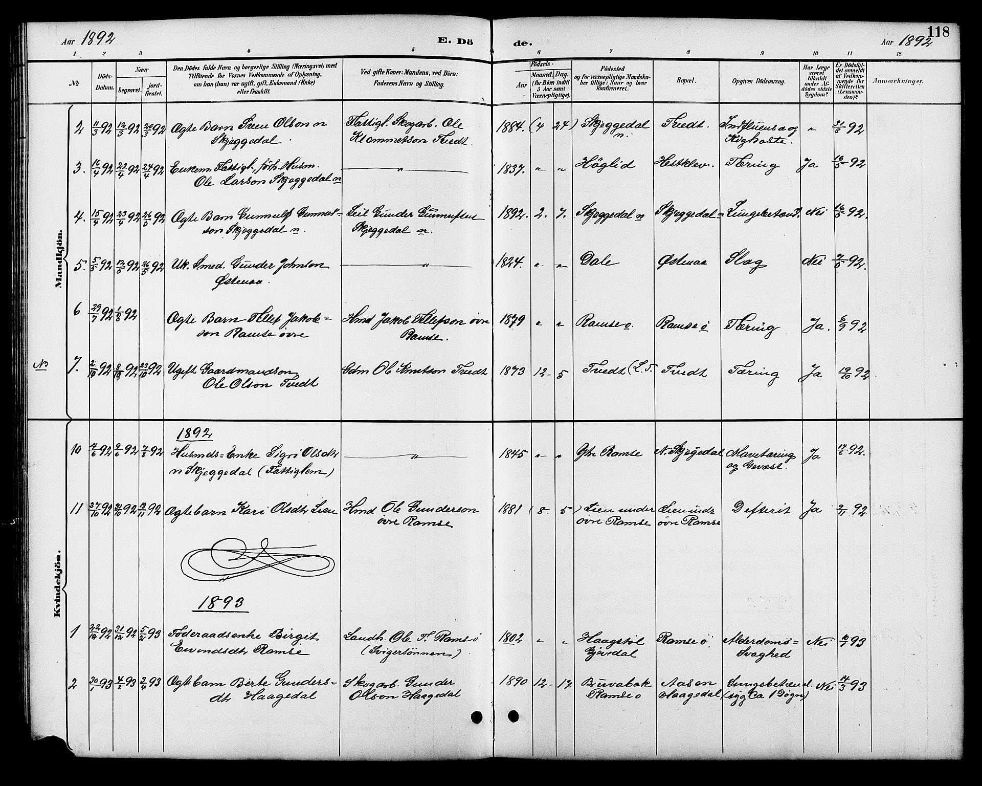 Åmli sokneprestkontor, SAK/1111-0050/F/Fb/Fbb/L0002: Parish register (copy) no. B 2, 1890-1905, p. 118