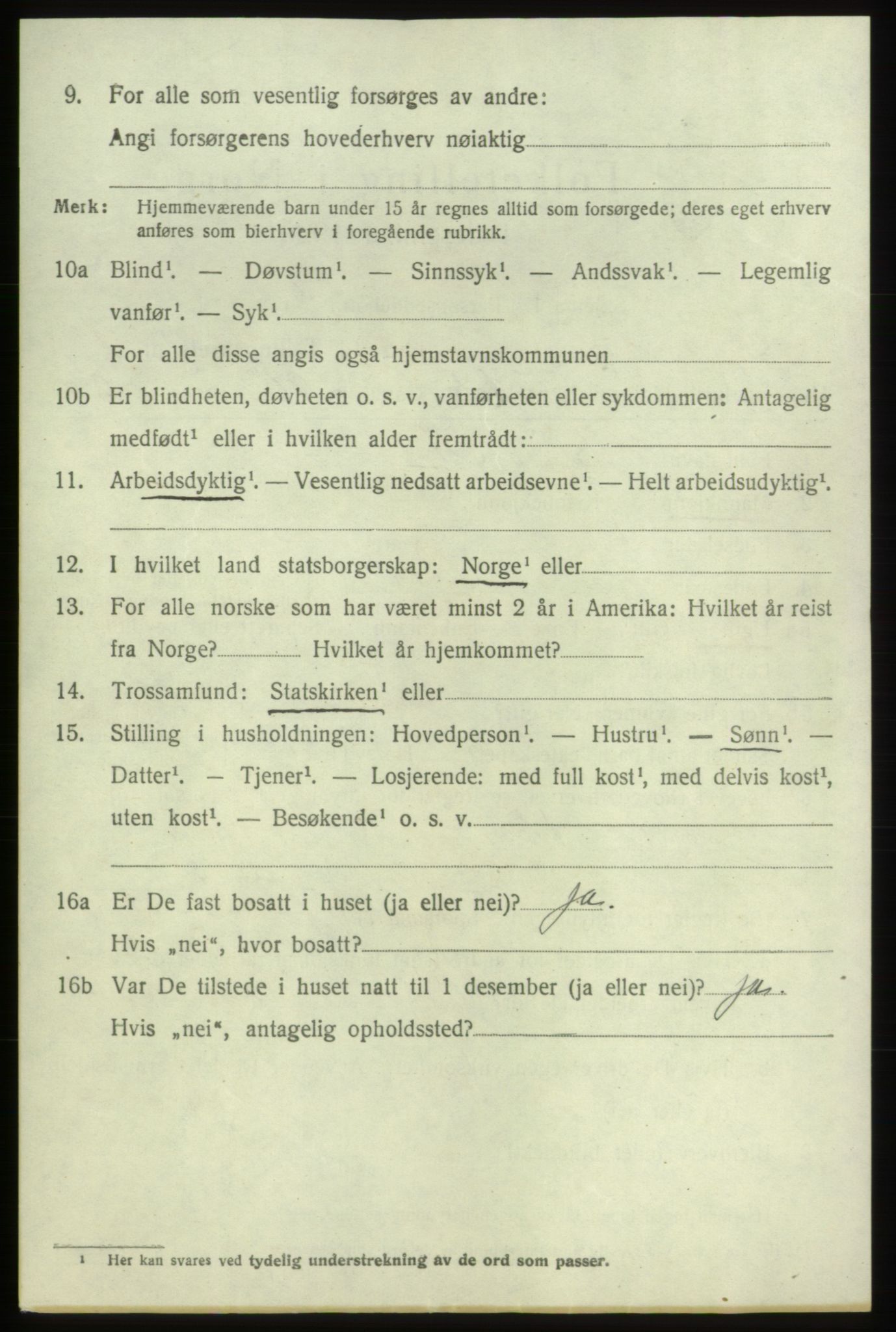 SAB, 1920 census for Tysnes, 1920, p. 7205