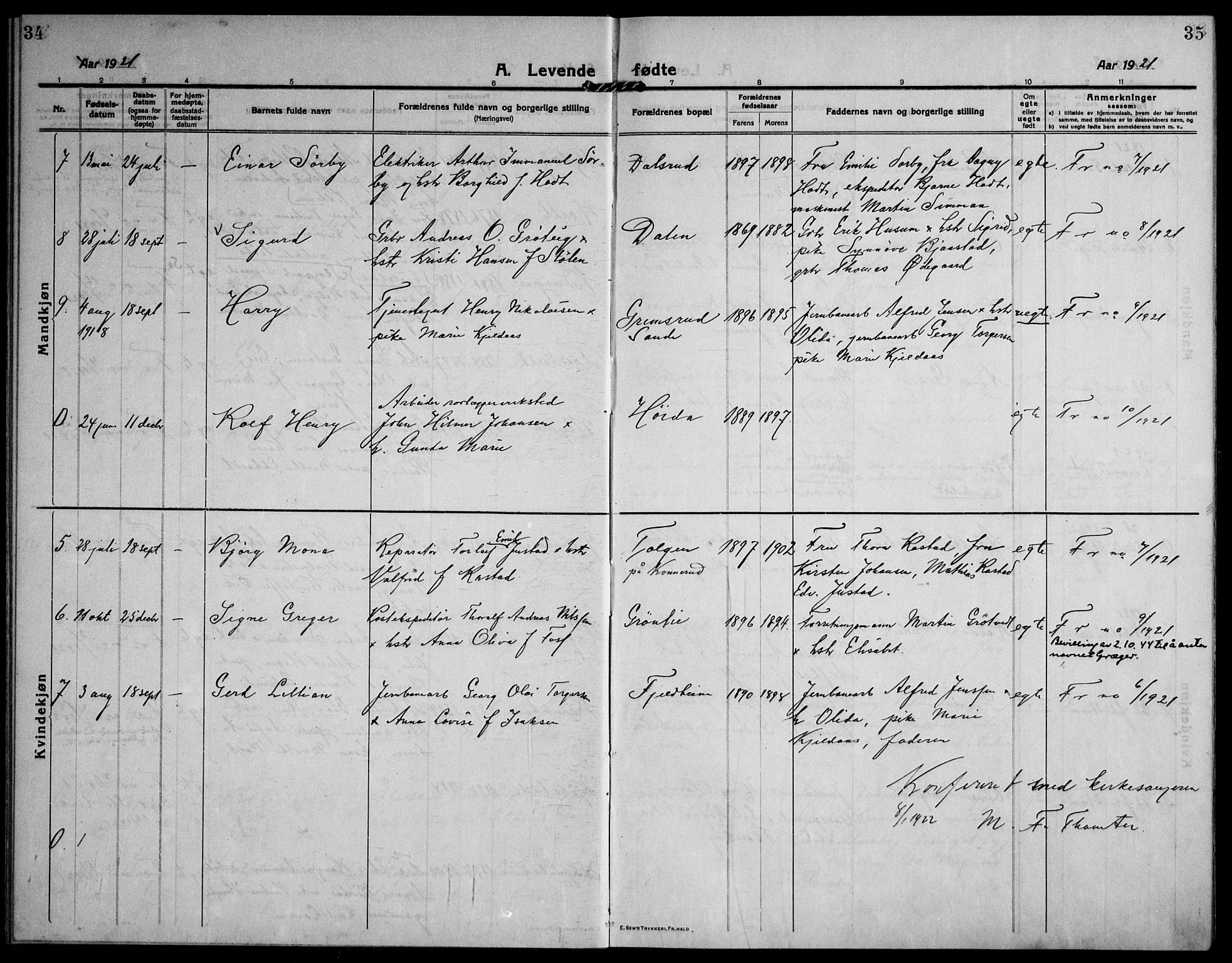 Skoger kirkebøker, SAKO/A-59/F/Fb/L0002: Parish register (official) no. II 2, 1914-1941, p. 34-35