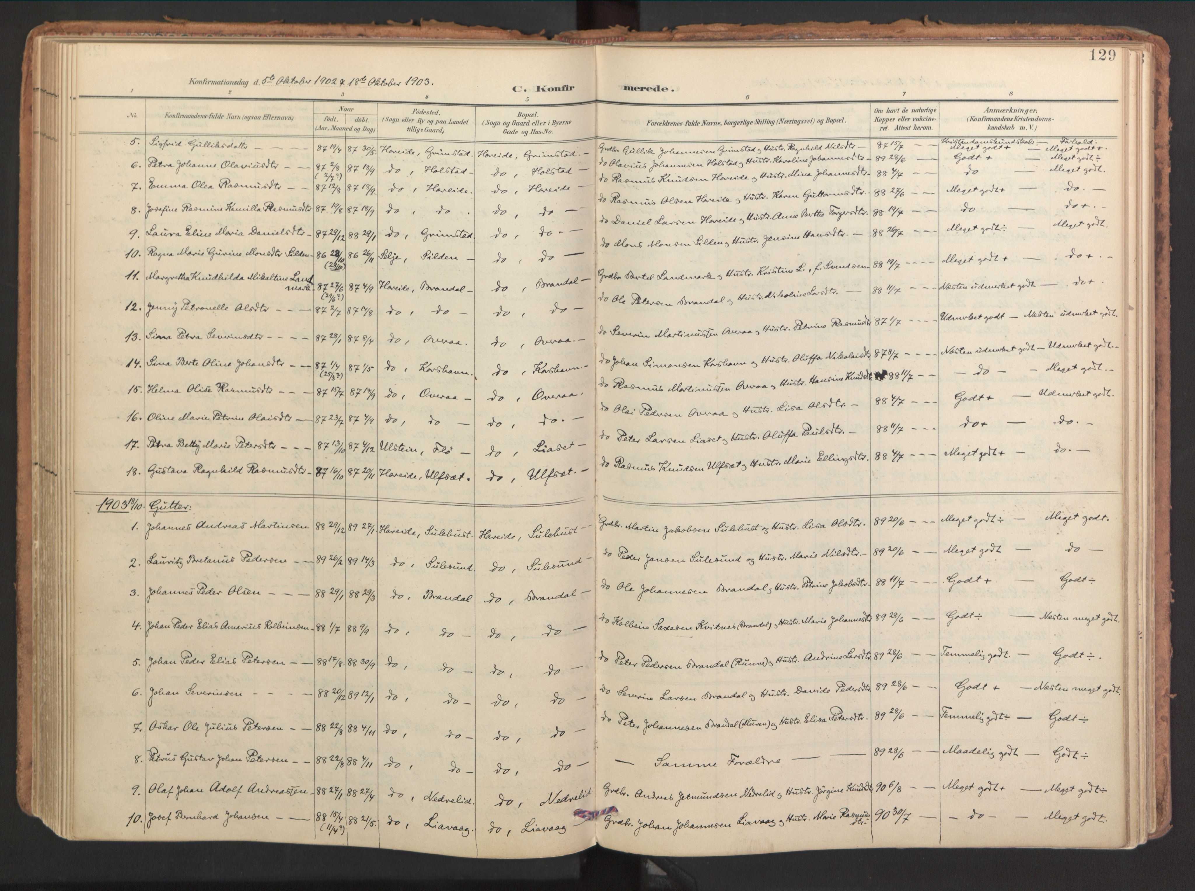 Ministerialprotokoller, klokkerbøker og fødselsregistre - Møre og Romsdal, SAT/A-1454/510/L0123: Parish register (official) no. 510A03, 1898-1922, p. 129