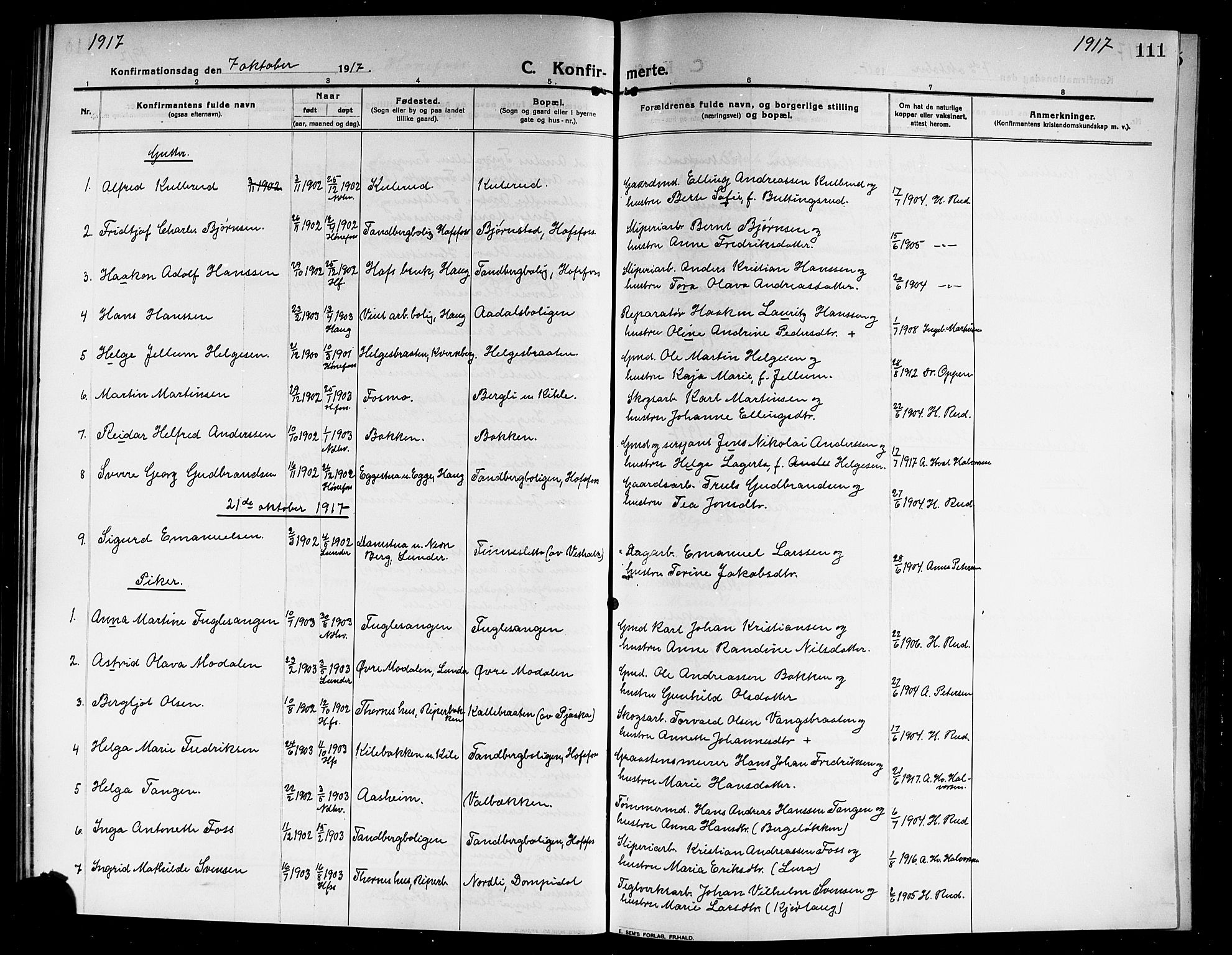 Norderhov kirkebøker, AV/SAKO-A-237/G/Ga/L0009: Parish register (copy) no. I 9, 1913-1920, p. 111