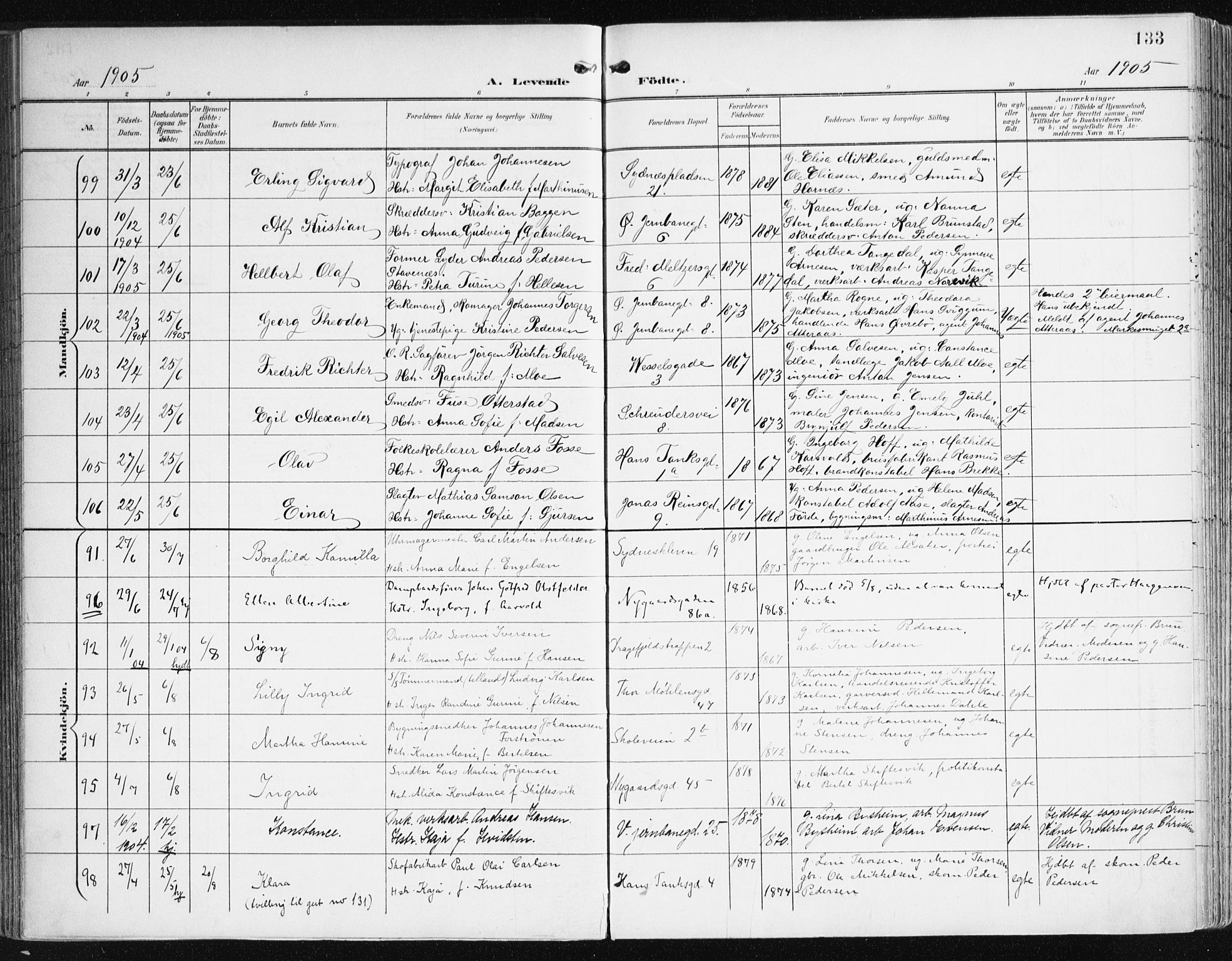 Johanneskirken sokneprestembete, AV/SAB-A-76001/H/Haa/L0002: Parish register (official) no. A 2, 1900-1912, p. 133