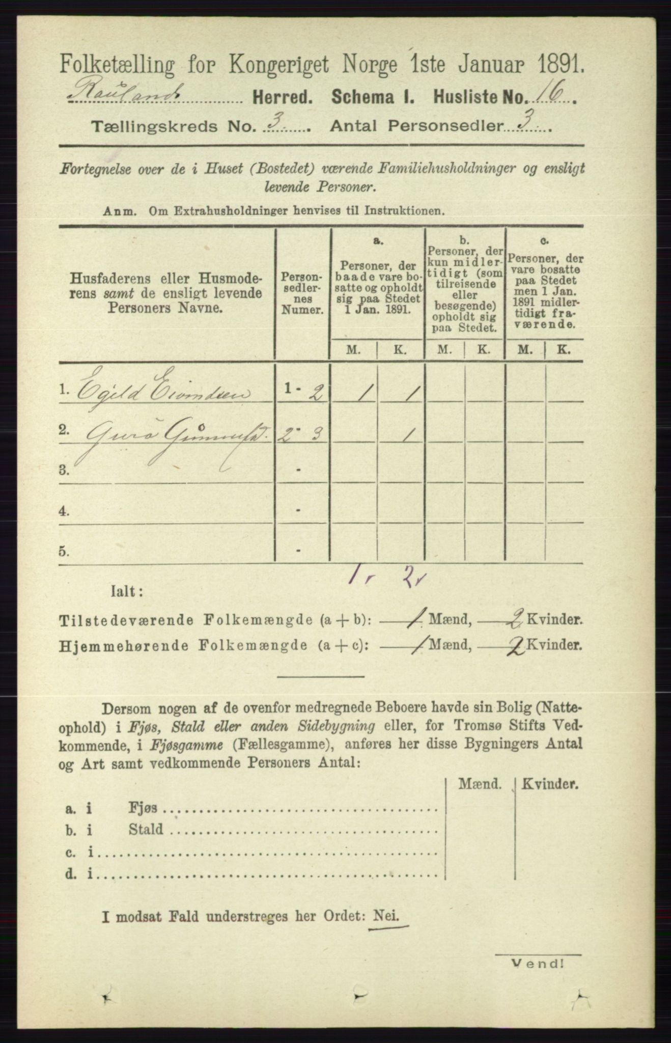 RA, 1891 census for 0835 Rauland, 1891, p. 752